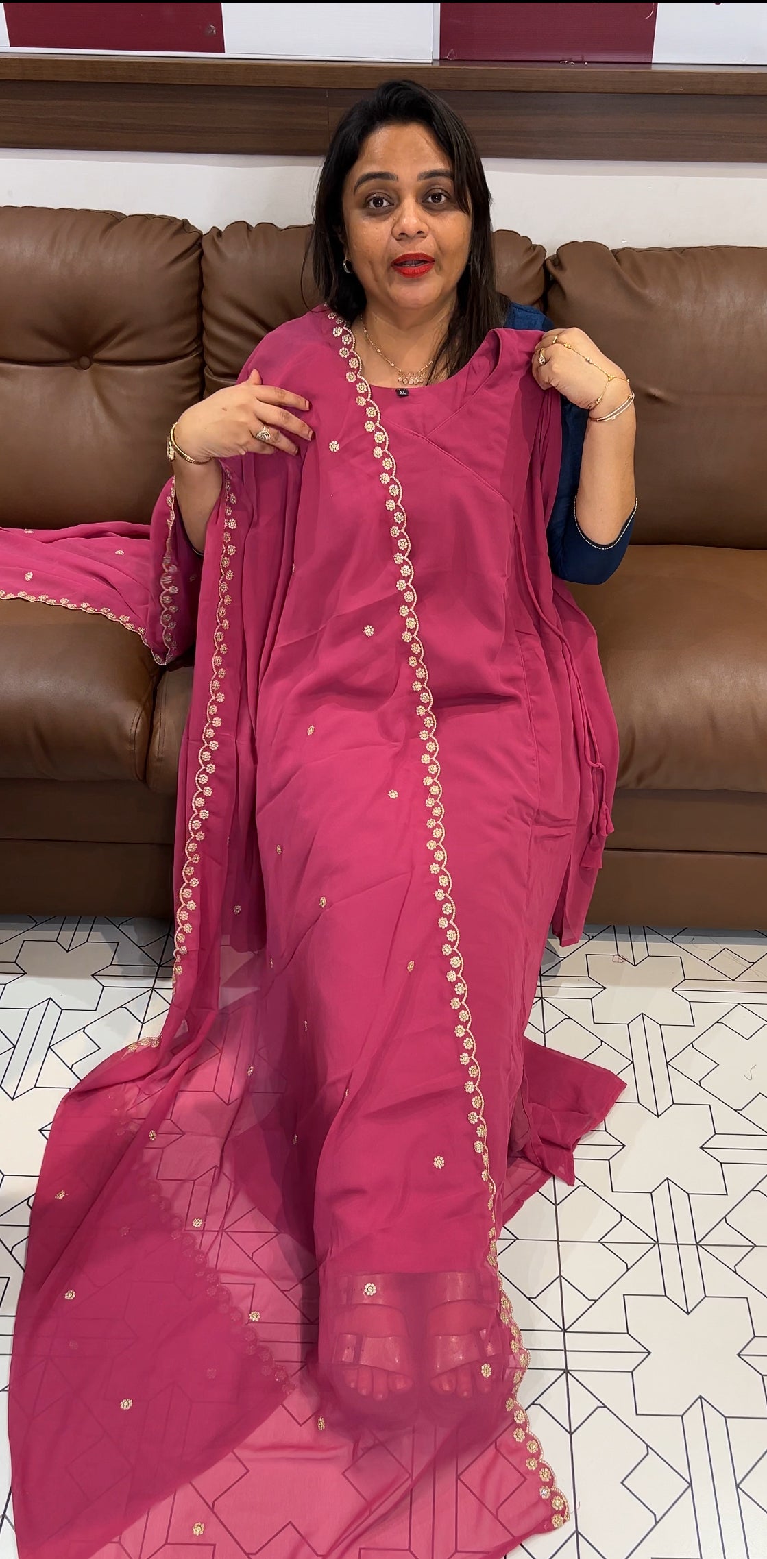 FAUX GEORGETTE ALINE TOP AND DUPATTA - IHA 24562