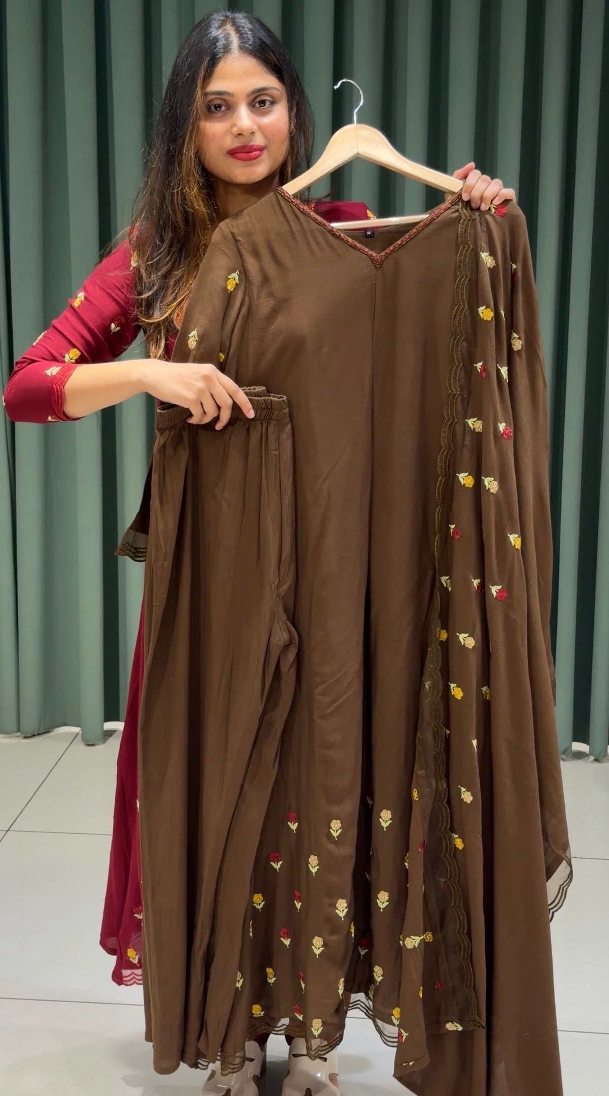 CRUSHED RAYON TOP,BOTTOM AND DUPATTA - IHA 36015