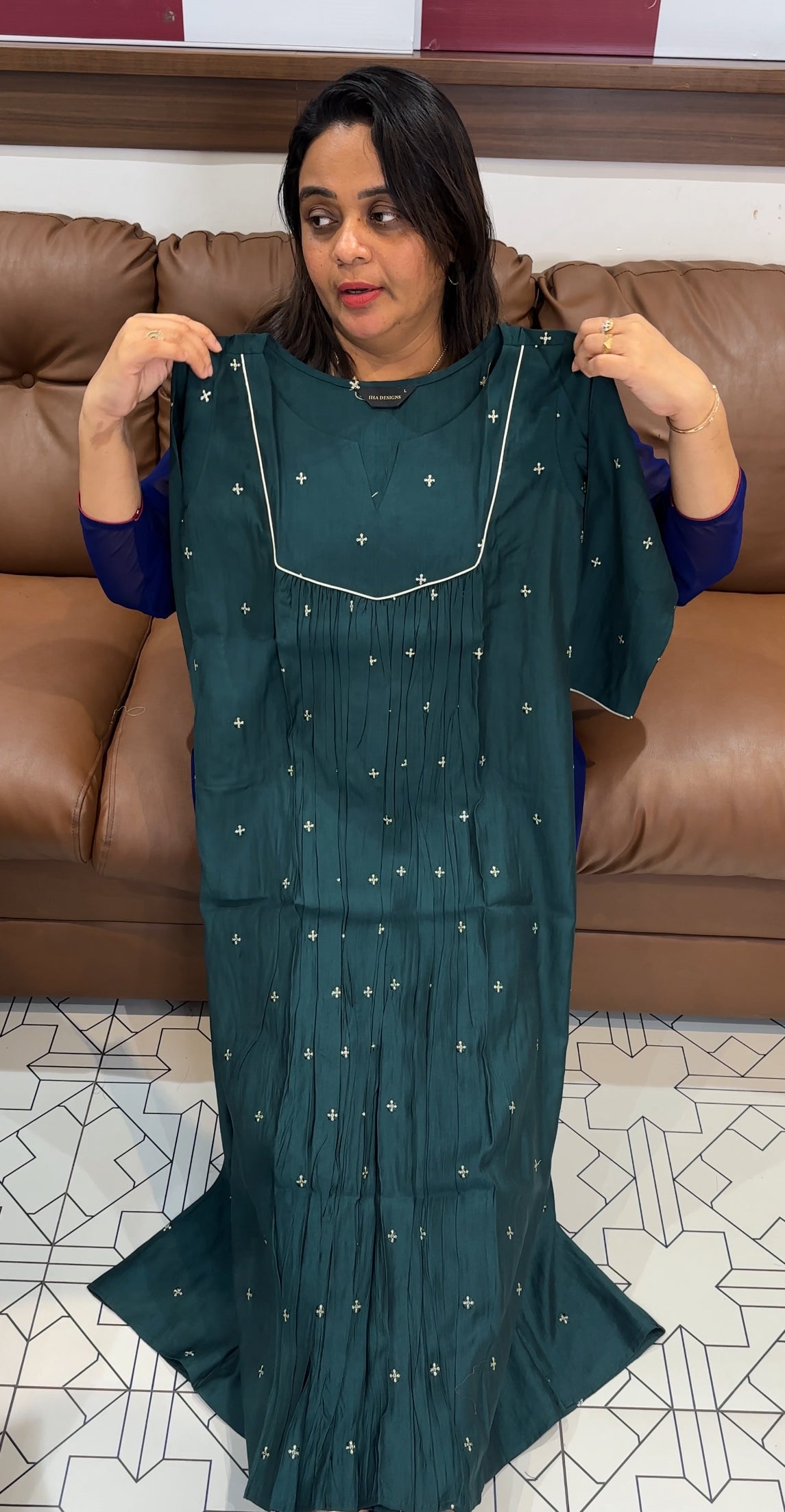 SEMI RAW SILK LONG A-LINE TOPS - IHA 27877