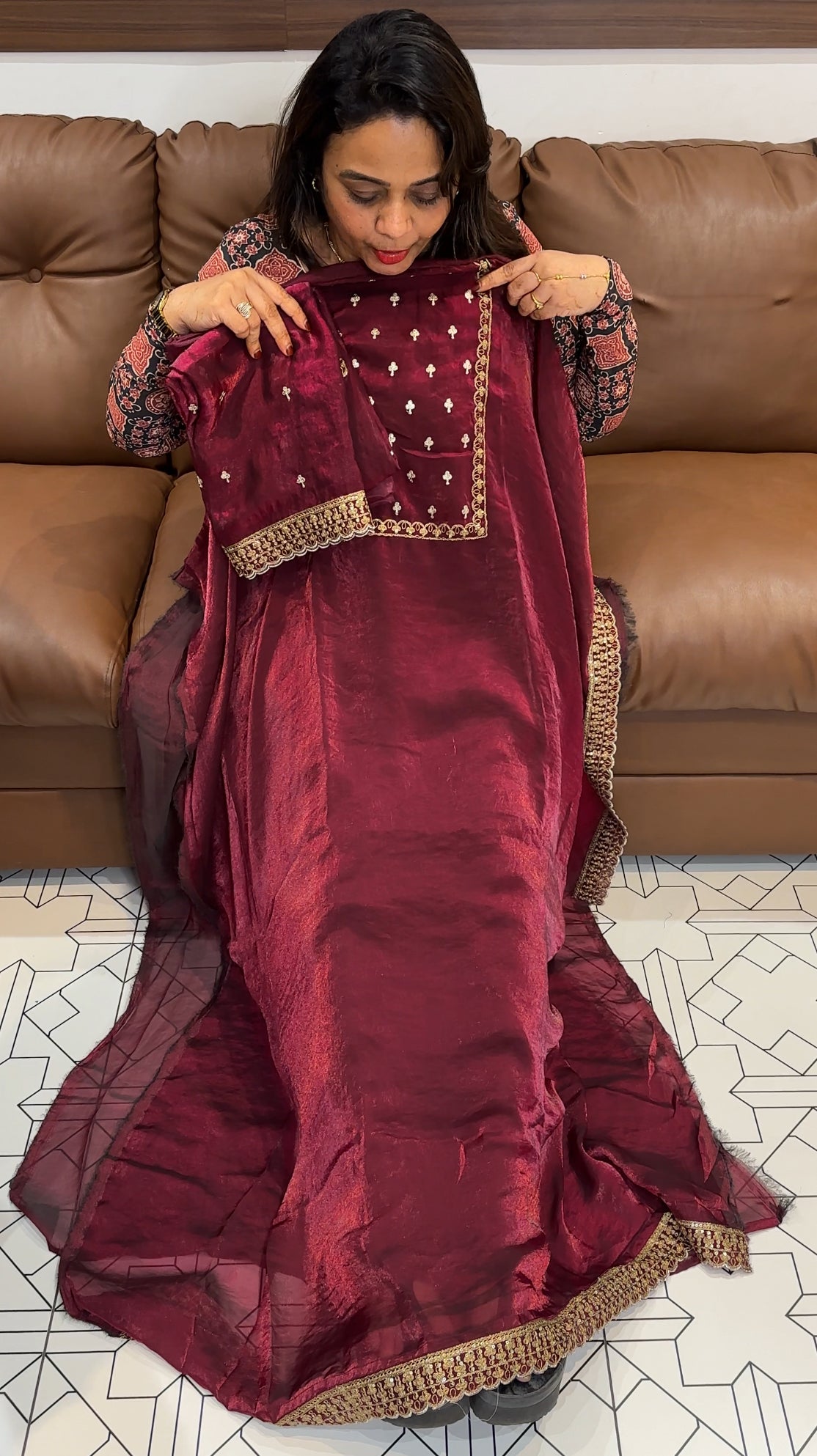VELVET ORGANZA UNSTITCHED SALWAR SUITS - IHA 23960