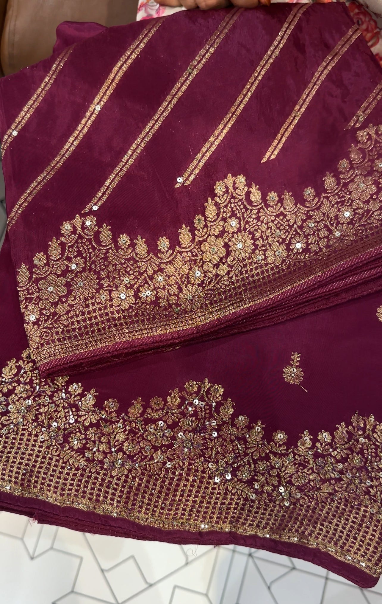 HAND WORKED UNSTITCHED SALWAR SUITS- IHA 26142
