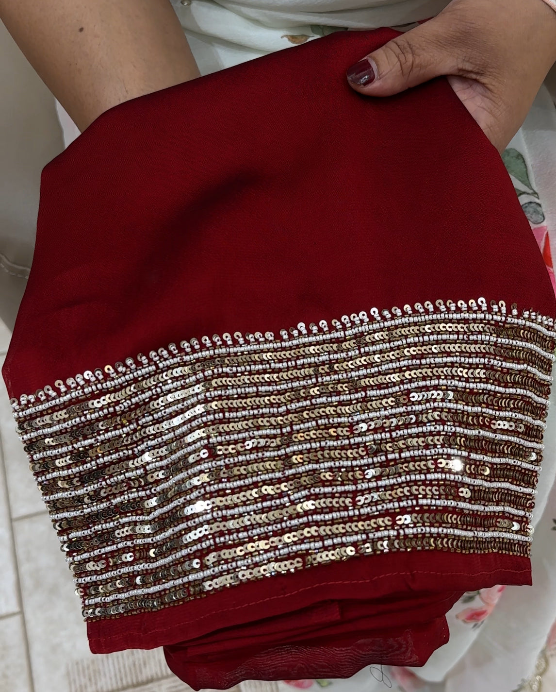 HAND WORKED SILKY GEORGETTE BLOUSE MATERIALS - IHA 25711