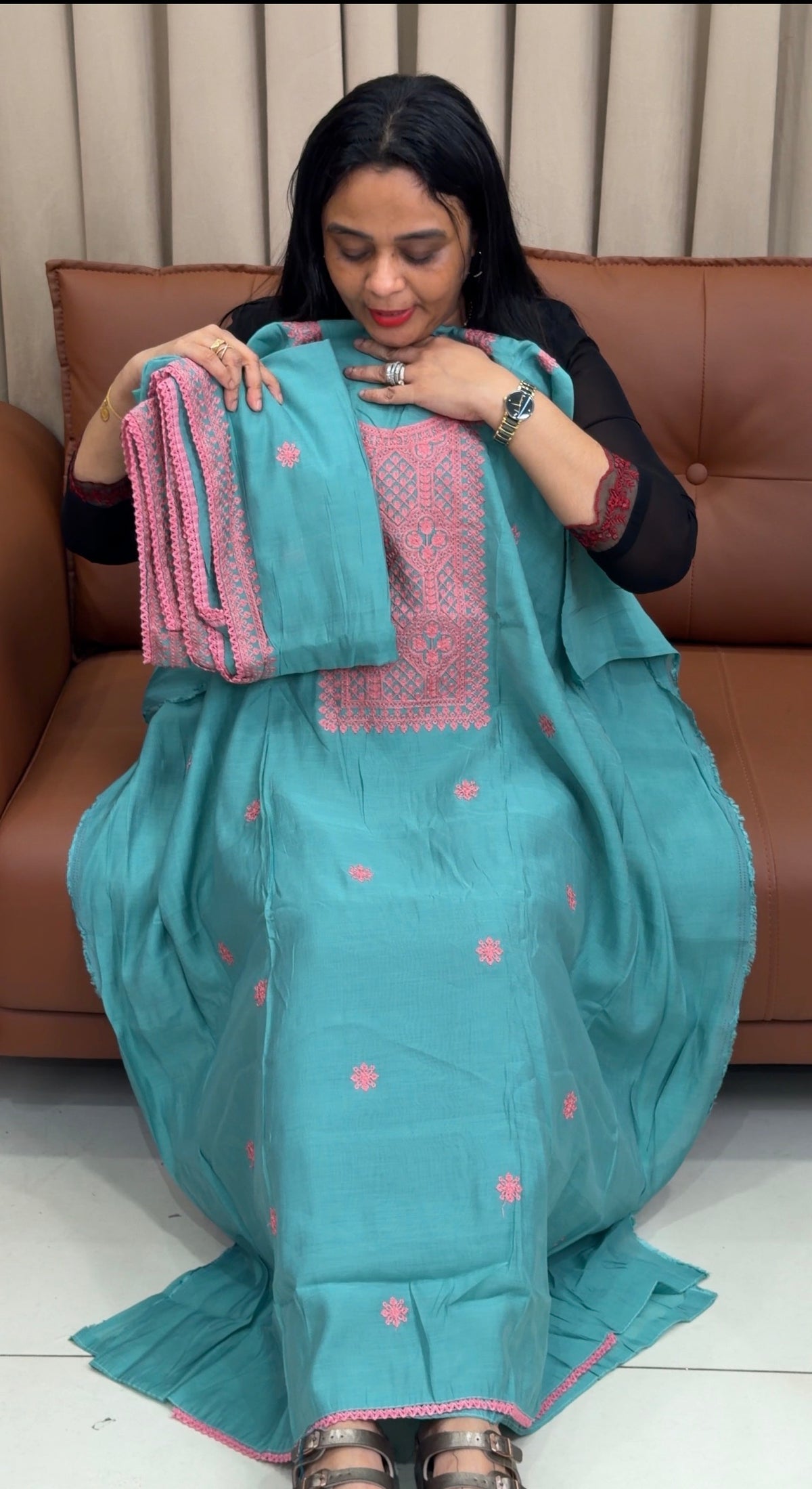 MUL CHANDERI UNSTITCHED SALWAR SUITS - IHA 35827