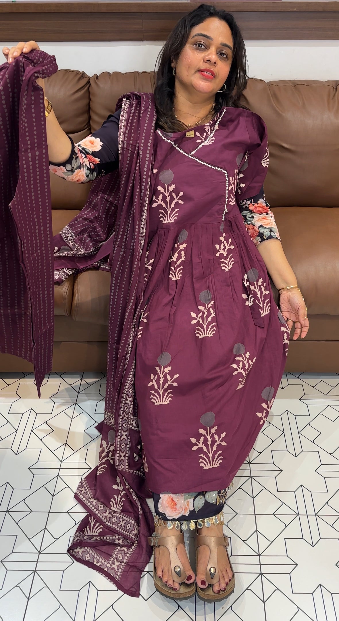 COTTON LONG A-LINE TOP, BOTTOM AND DUPATTA - IHA 26620