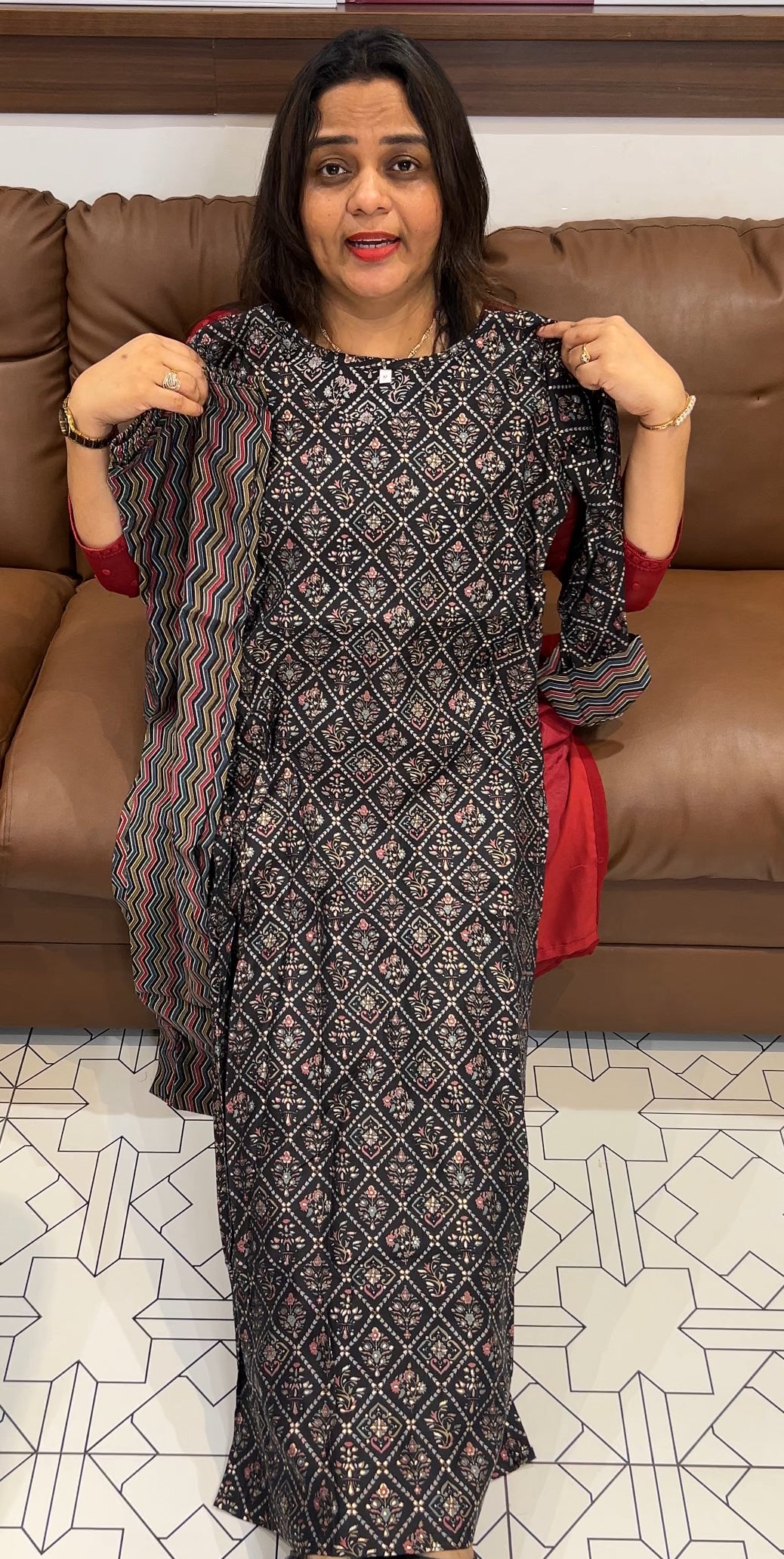 DIGITAL PRINTED LONG SLITTED TOP AND BOTTOM - IHA 22765