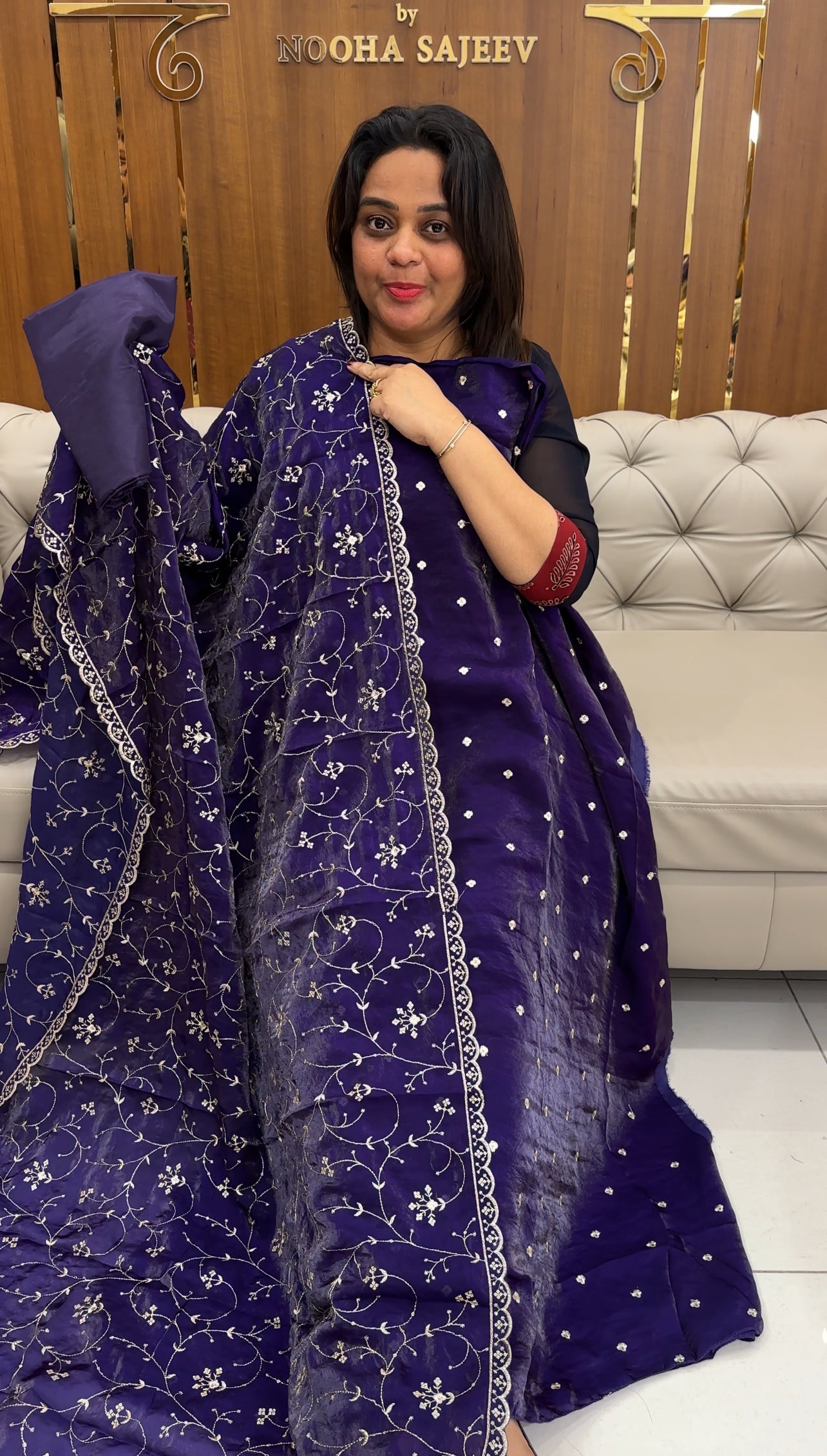 VELVET ORGANZA UNSTITCHED SALWAR SUITS - IHA 25689