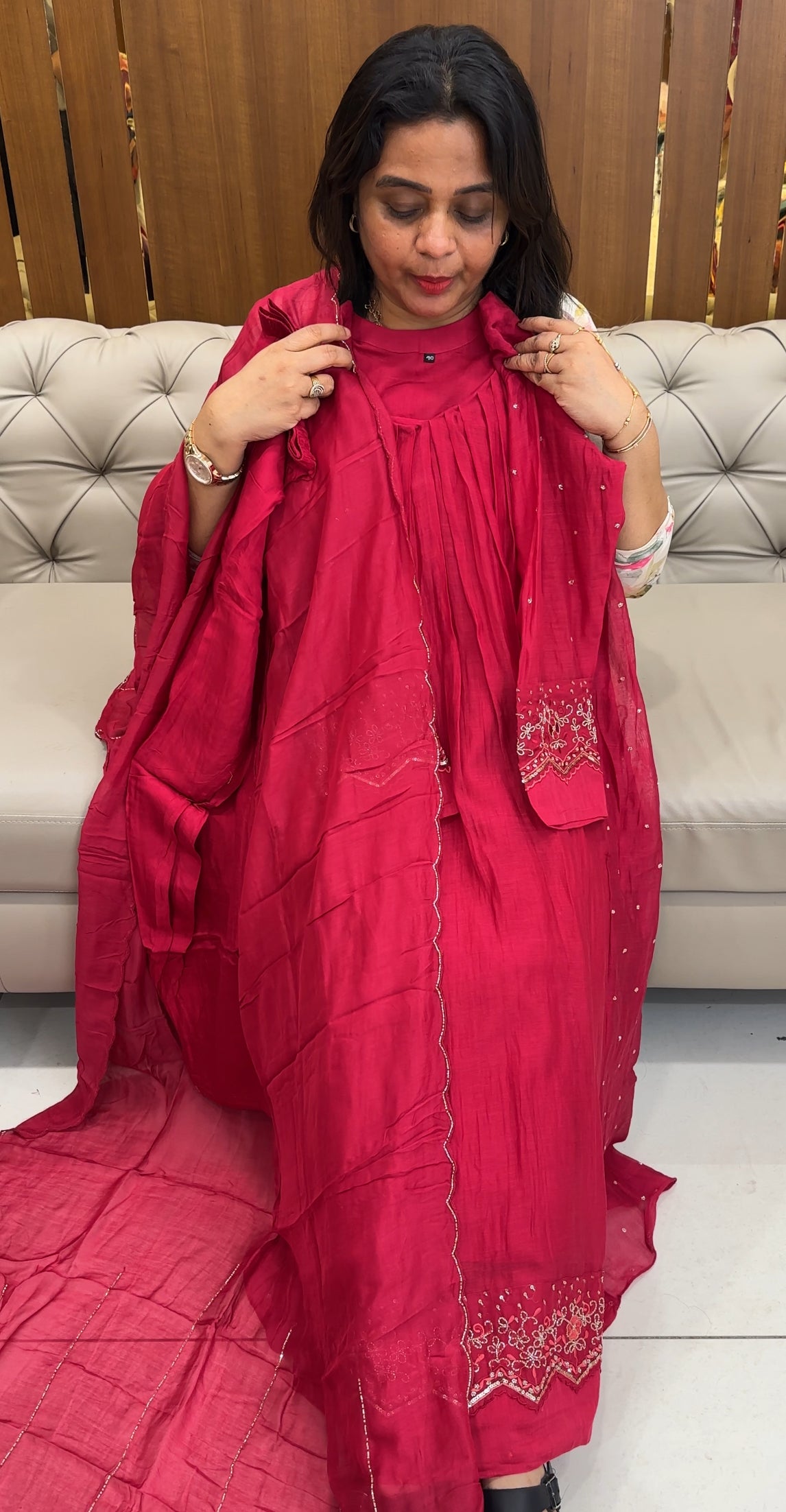 MALAI CHANDERI TOP, BOTTOM AND DUPATTA - IHA 26117