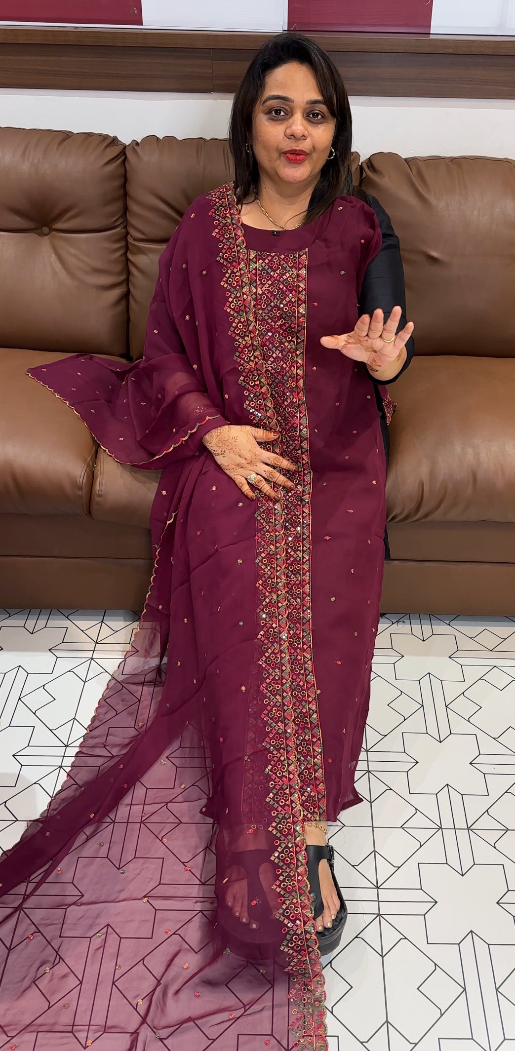 FAUX GEORGETTE TOP, BOTTOM AND DUPATTA - IHA 23743