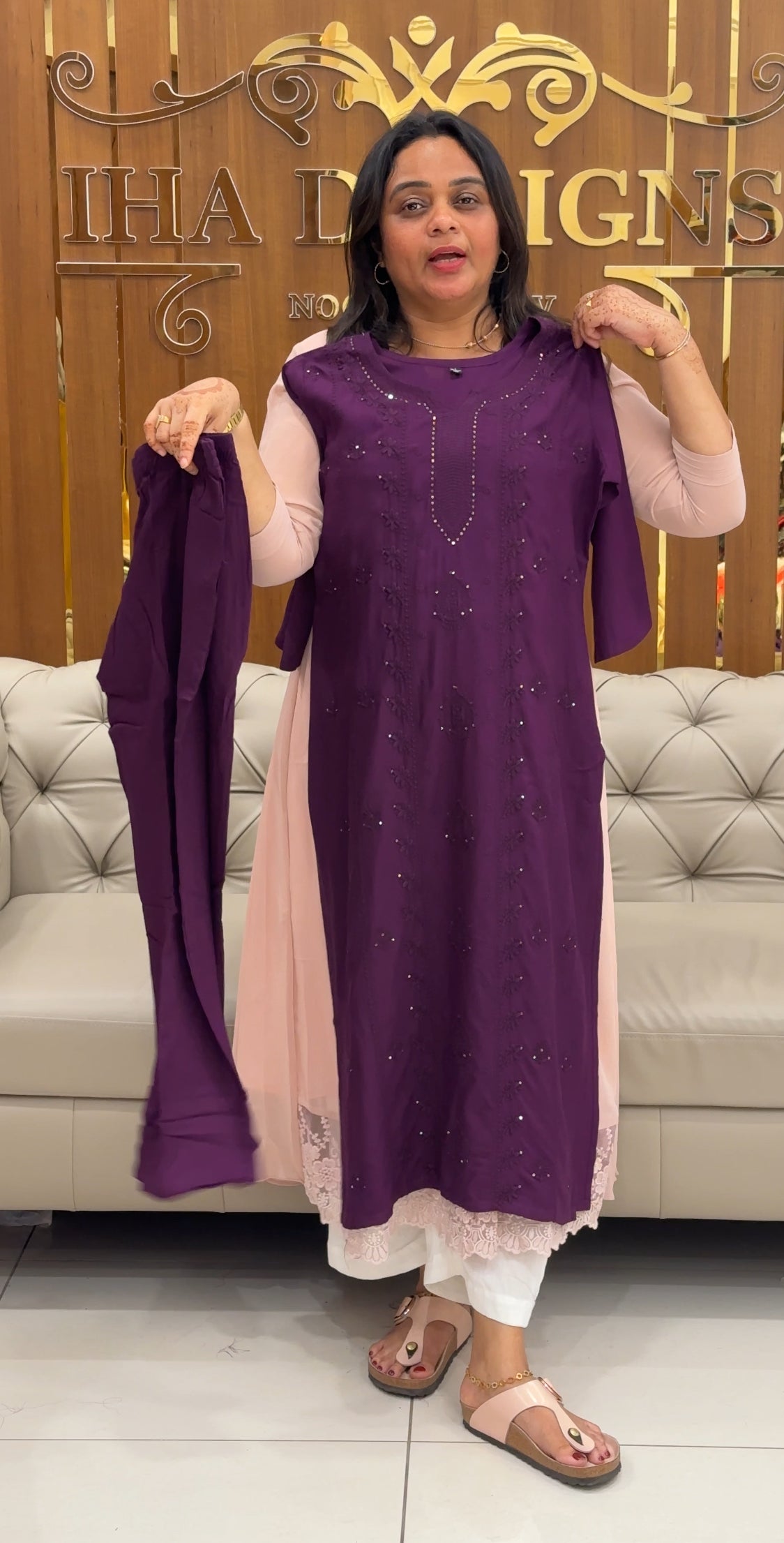 LUCKNOWI CHIKANKARI TOP AND BOTTOM - IHA 27455