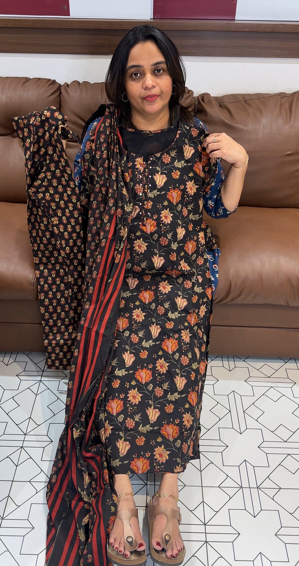 PRINTED COTTON TOP , BOTTOM AND DUPATTA - IHA 27371
