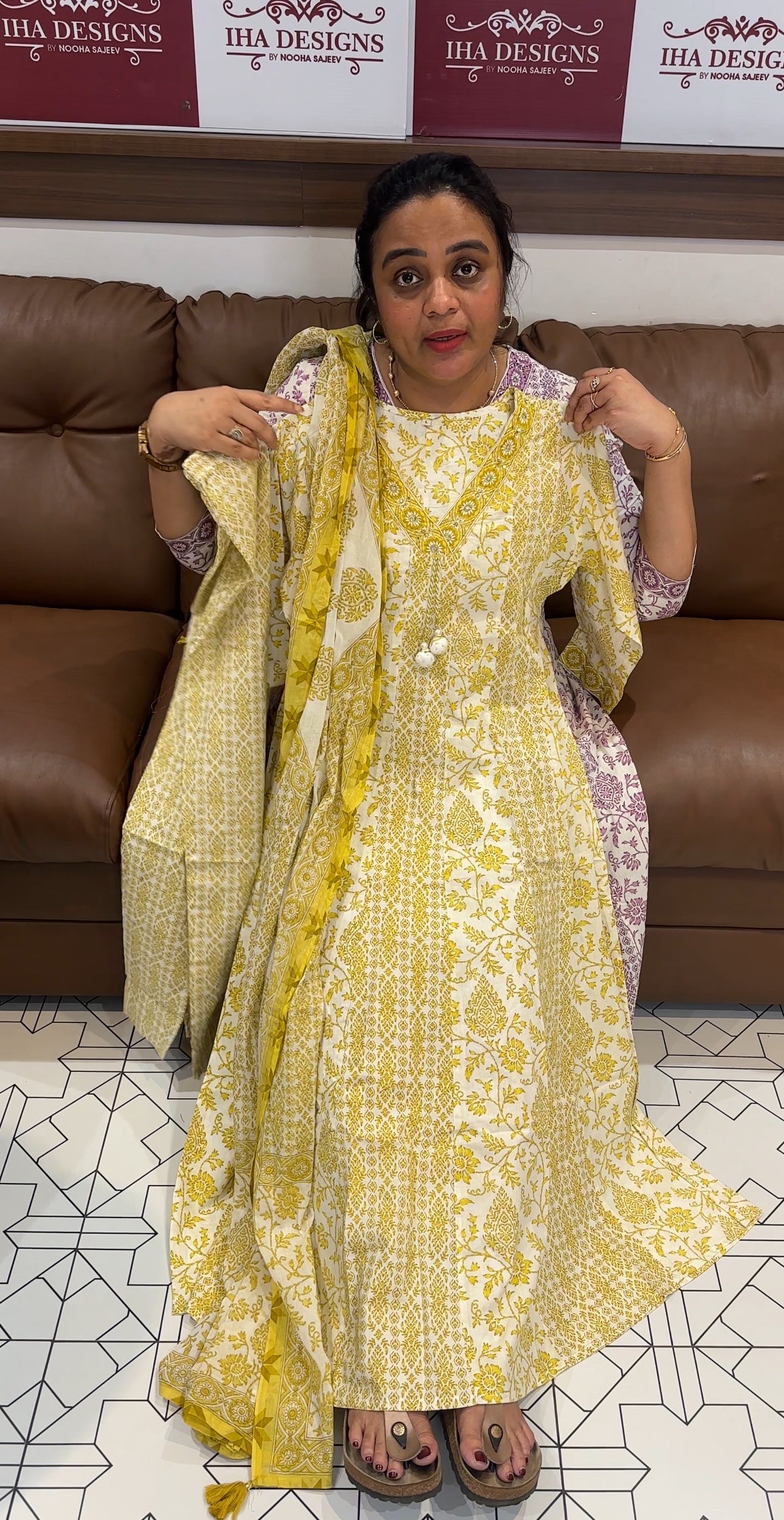 COTTON PRINTED ANARKALI TOP ,BOTTOM AND DUPATTA - IHA 26411