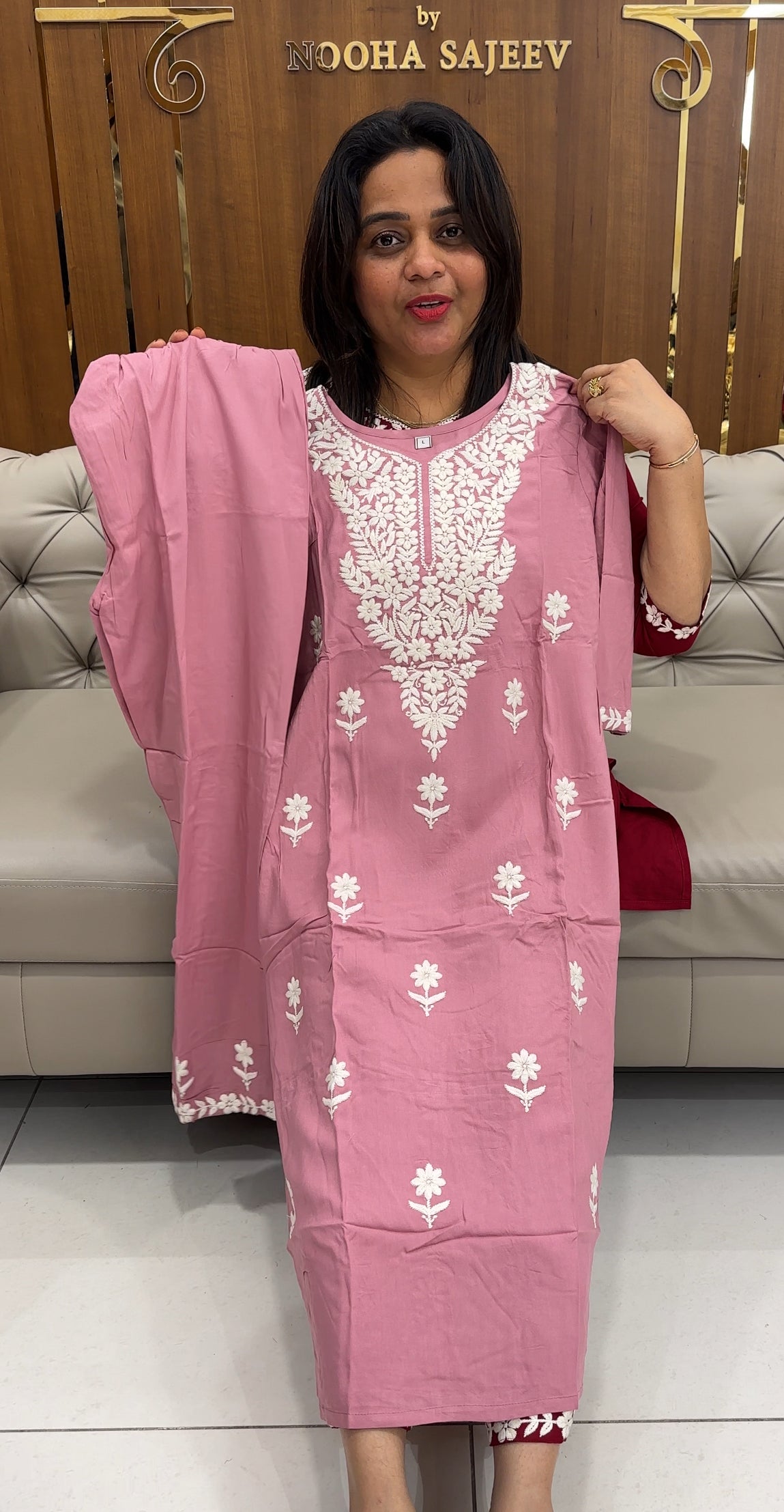 LUCKNOWI CHIKANKARI TOP AND BOTTOM - IHA 25676