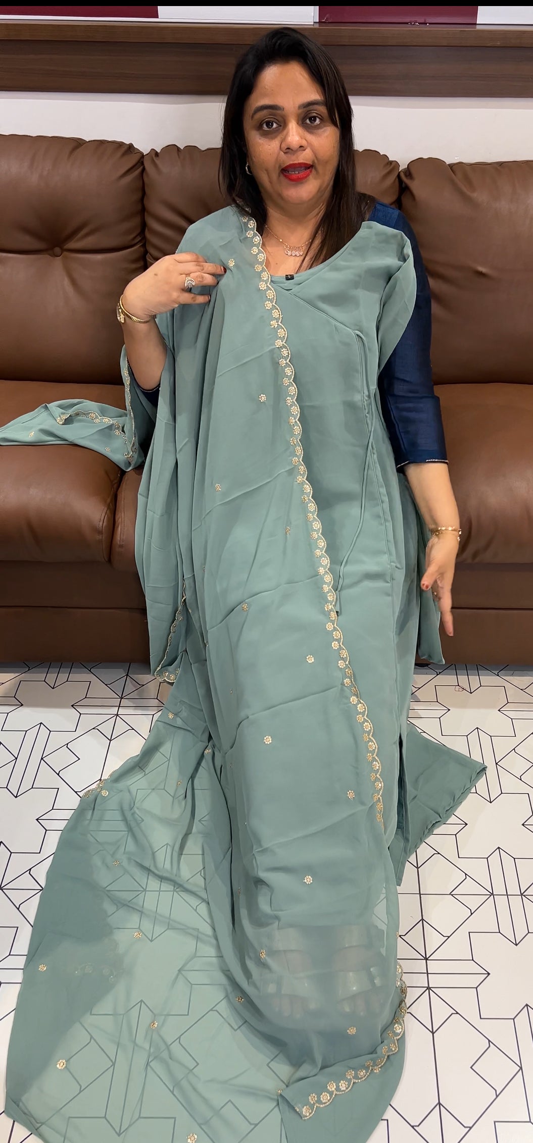 FAUX GEORGETTE ALINE TOP AND DUPATTA - IHA 24562
