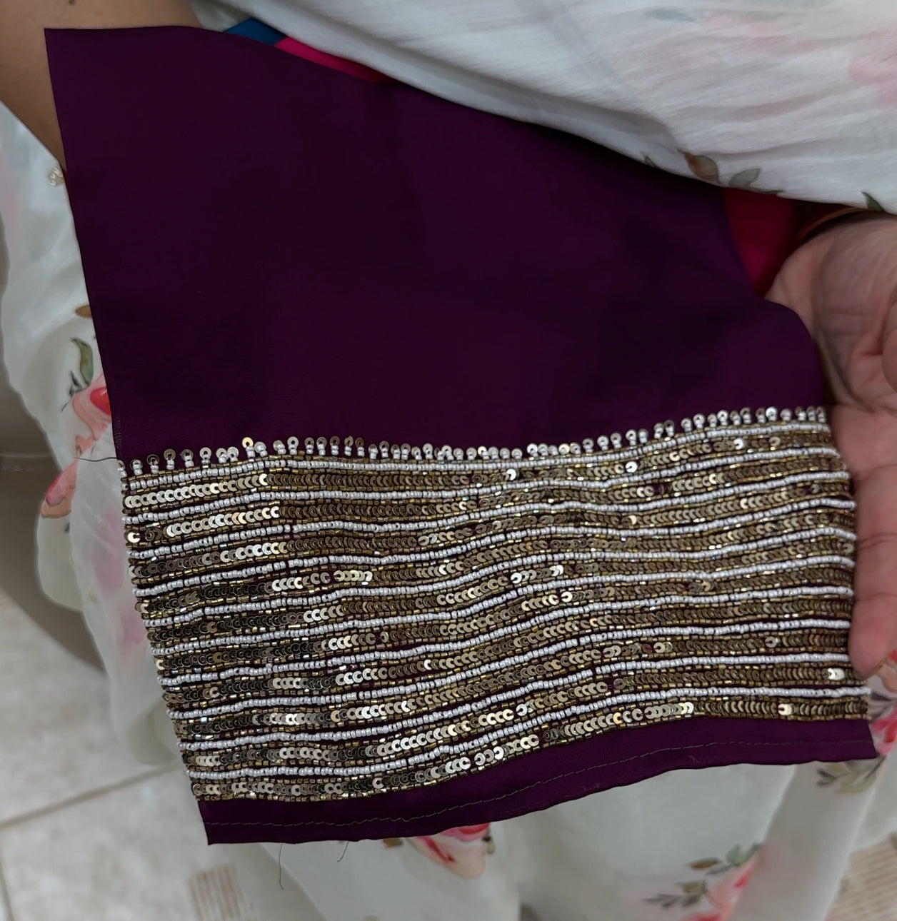 HAND WORKED SILKY GEORGETTE BLOUSE MATERIALS - IHA 25711