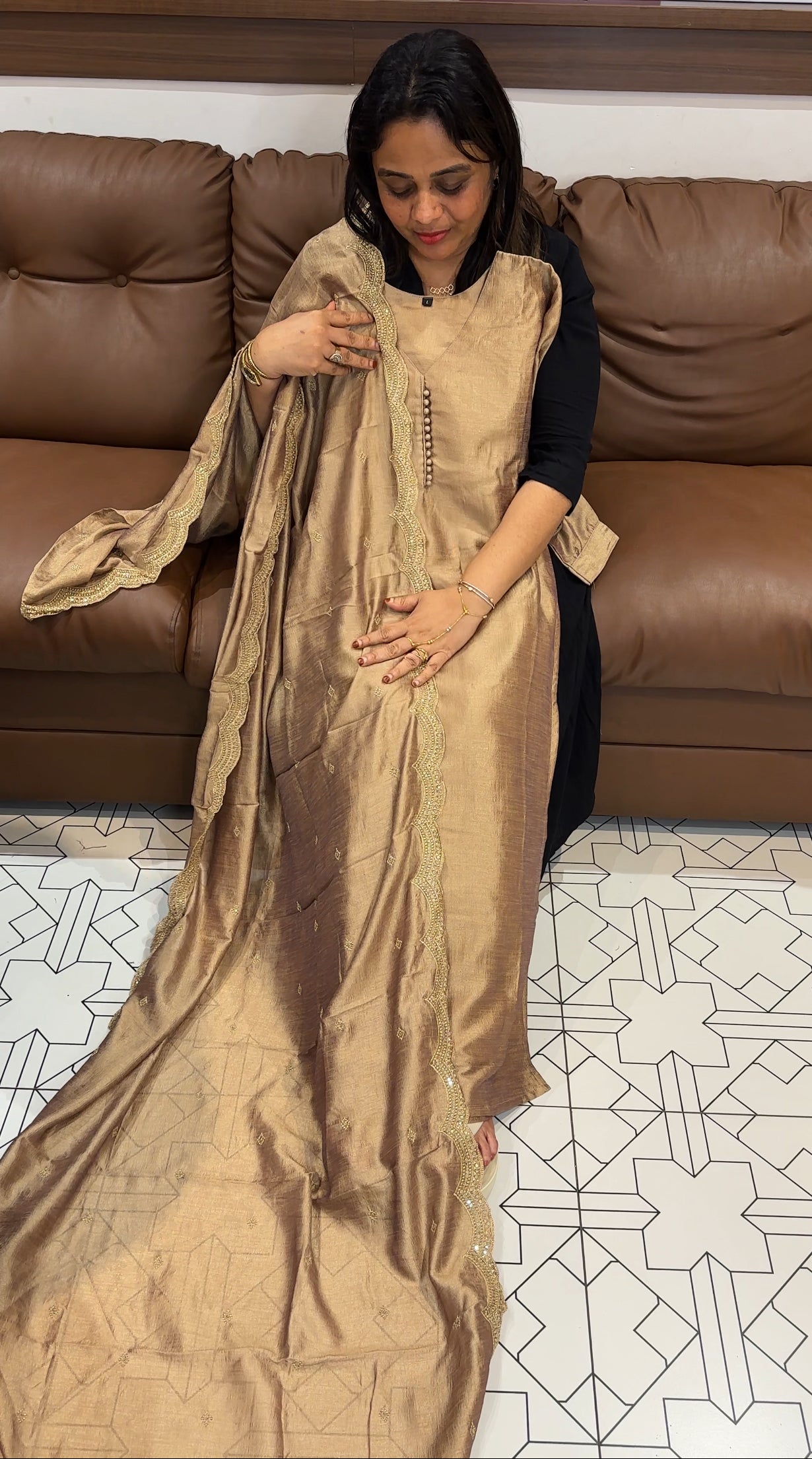 SEMI RAW SILK TOP, BOTTOM AND DUPATTA - IHA 24788