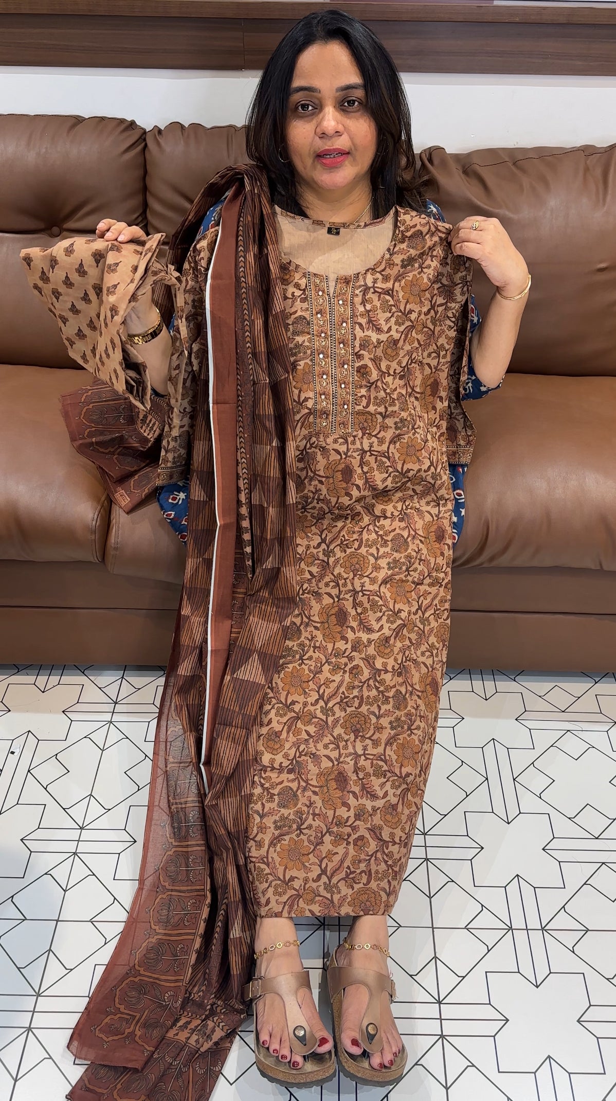 PRINTED COTTON TOP , BOTTOM AND DUPATTA - IHA 27371
