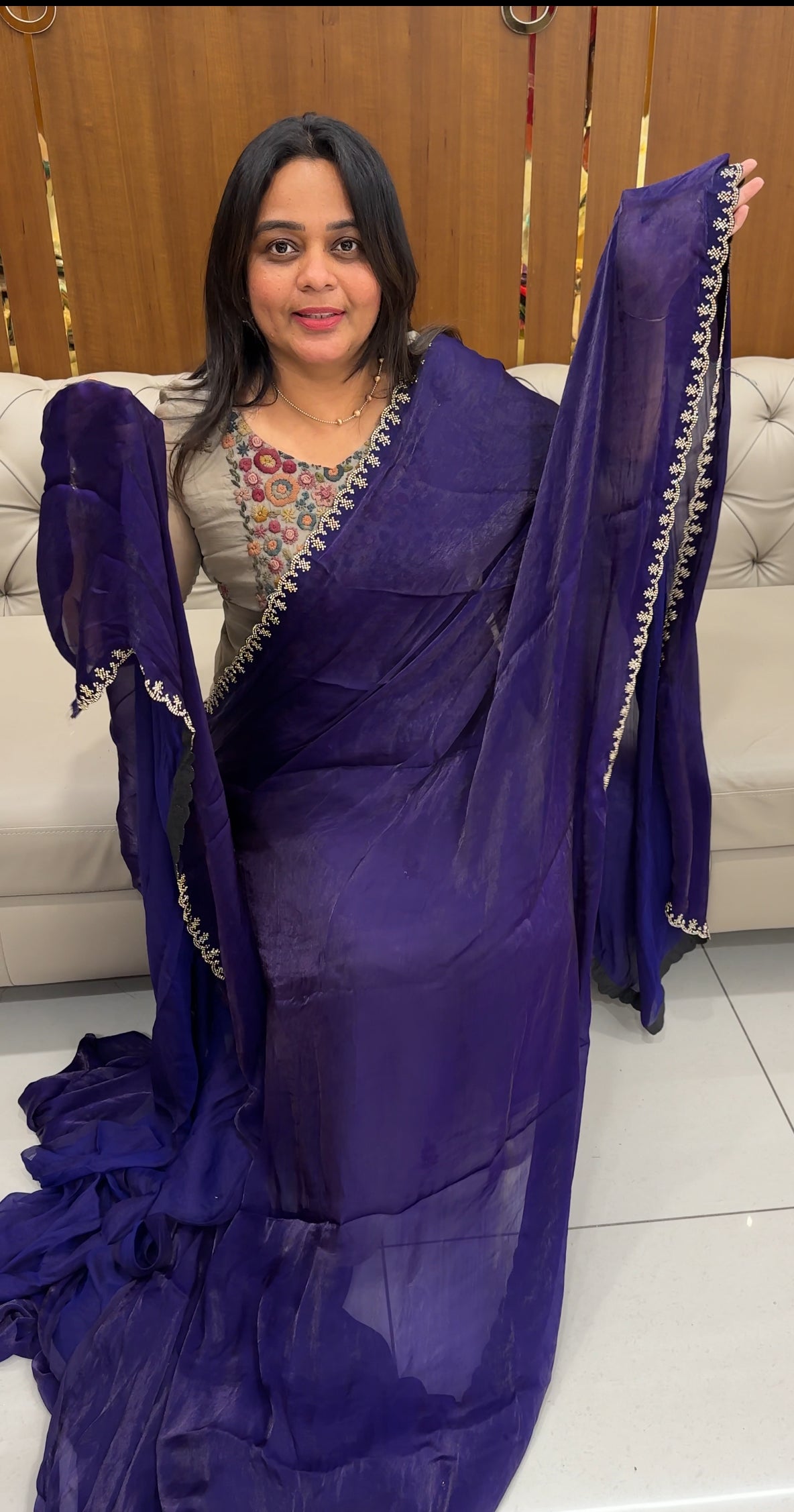 VELVET ORGANZA SAREES - IHA 27046