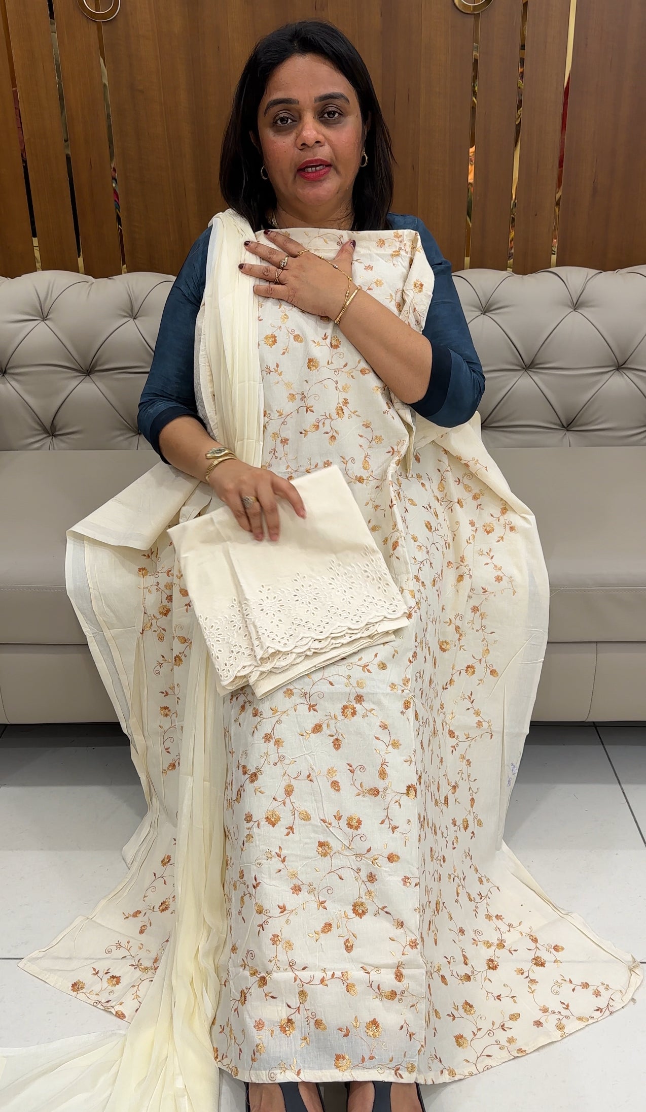 KERALA CREAM UNSTITCHED SALWAR SUITS - IHA 25957