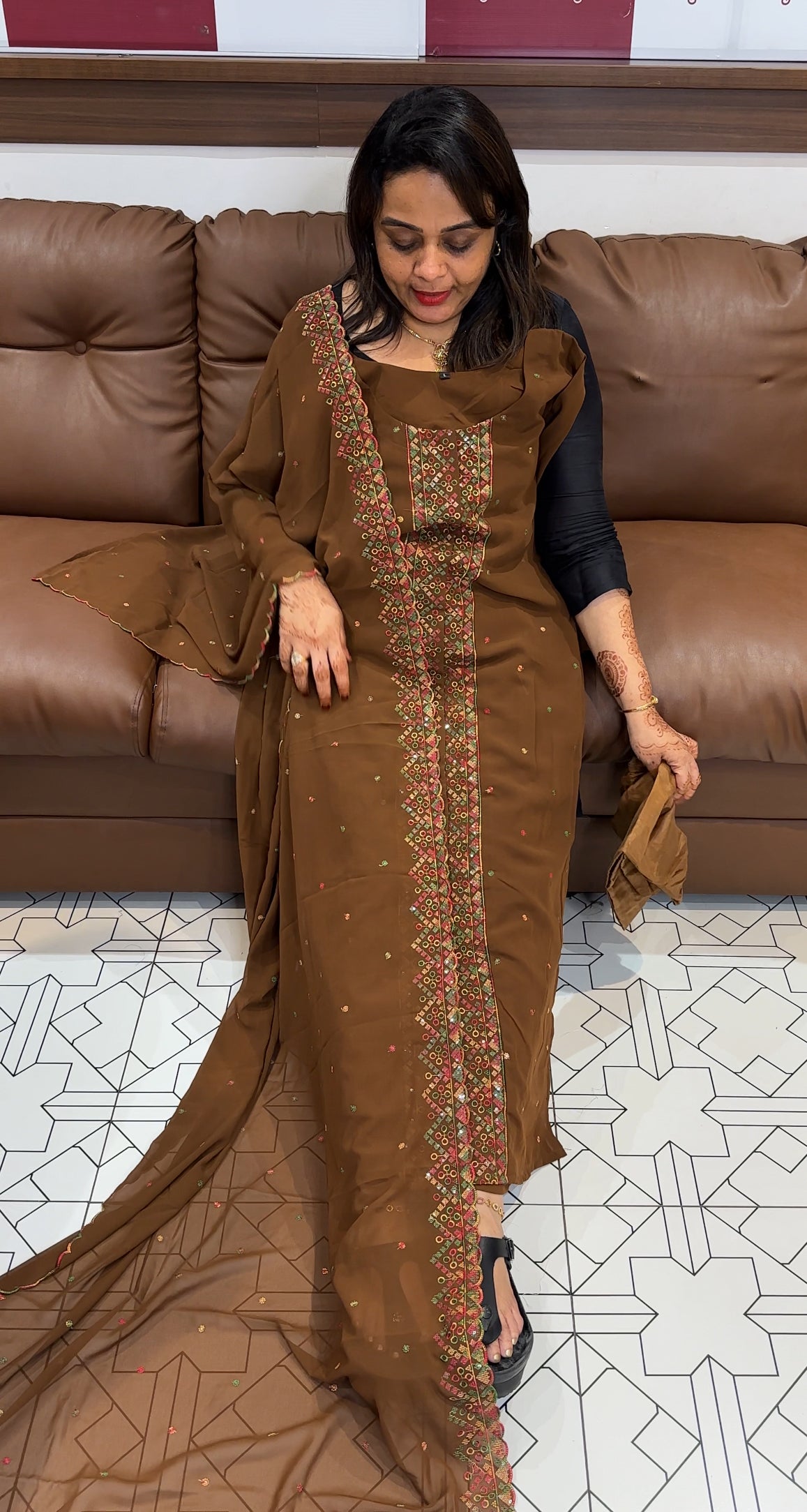 FAUX GEORGETTE TOP, BOTTOM AND DUPATTA - IHA 23743