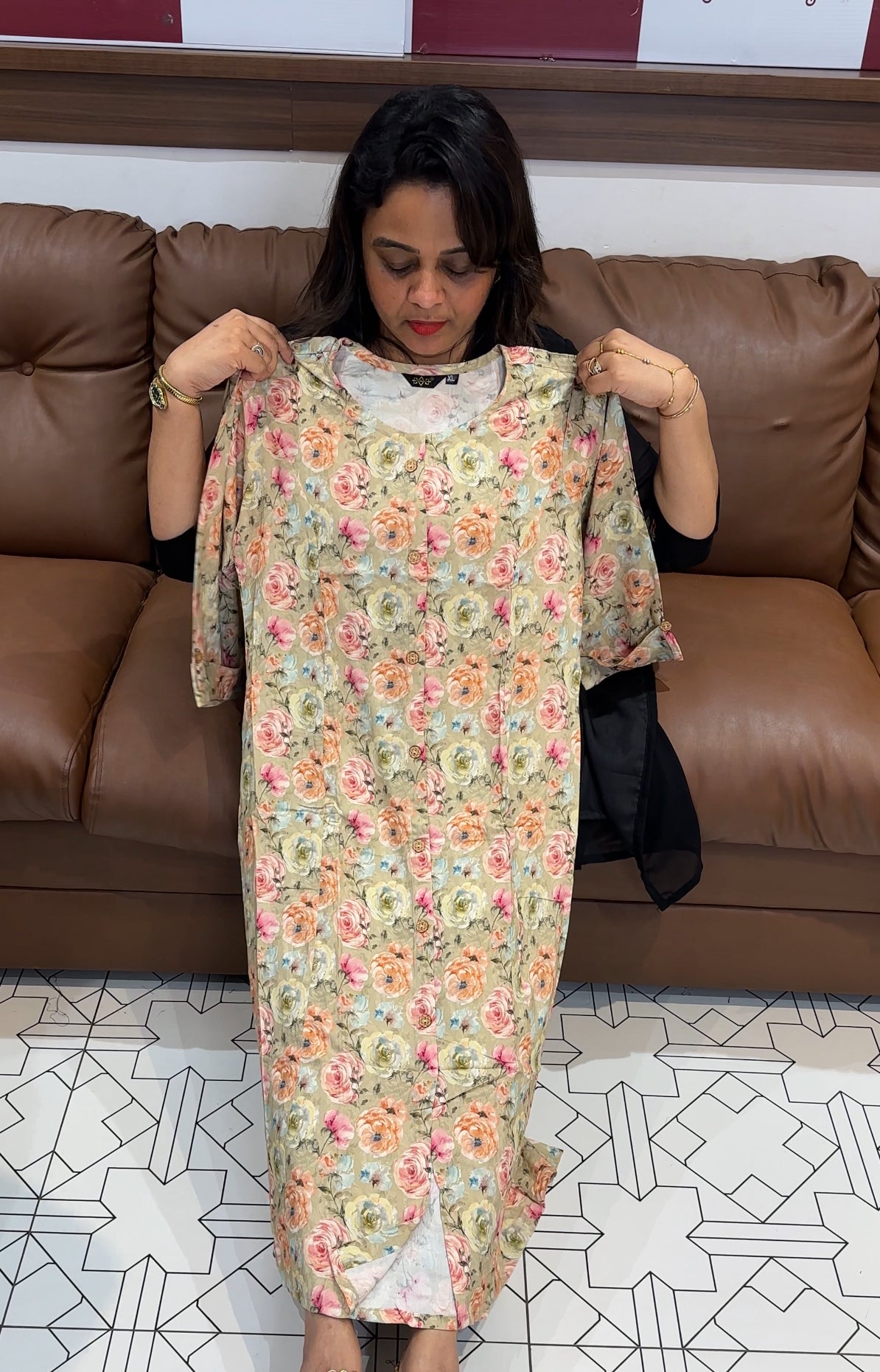PRINTED RAYON LONG A-LINE TOPS - IHA 24905