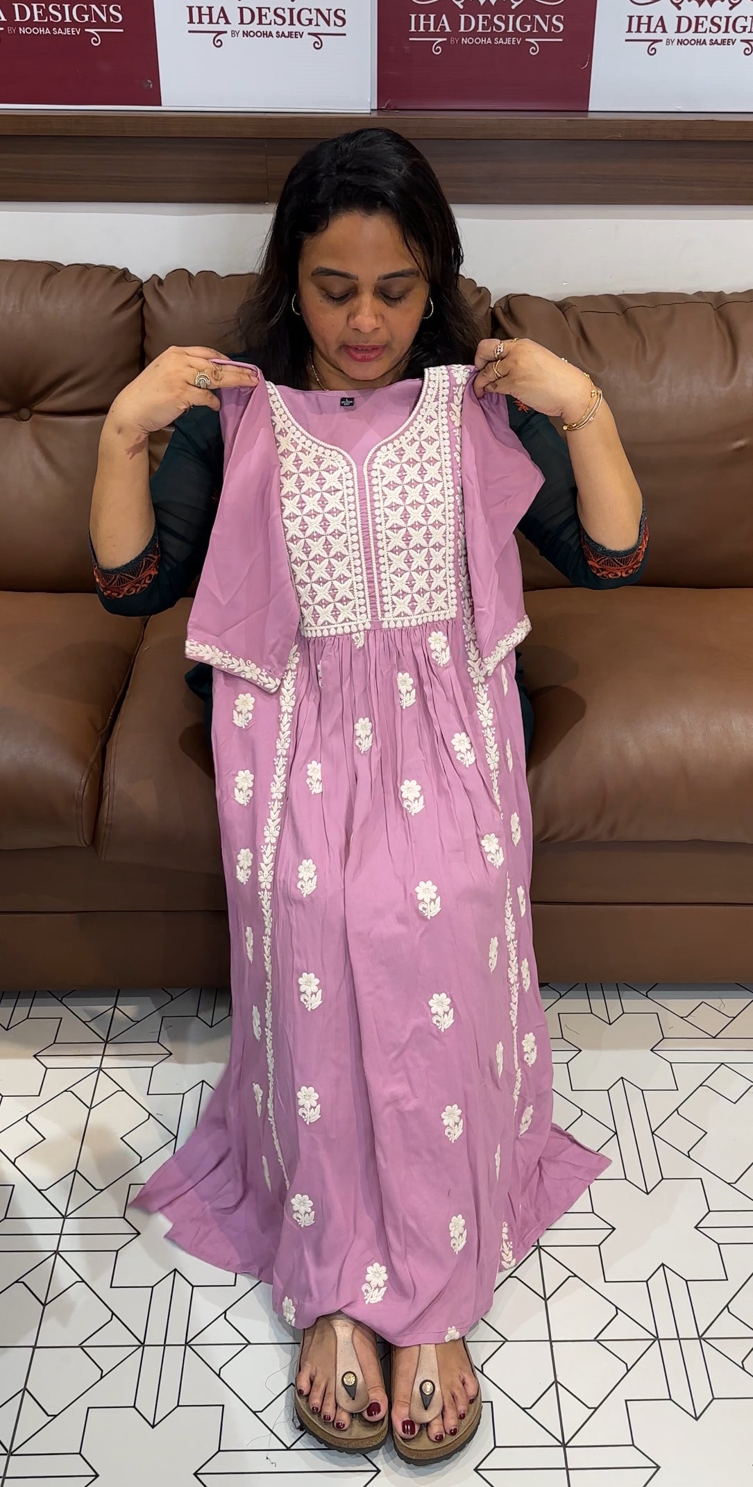 CHIKANKARI LONG A-LINE TOPS - IHA 26228