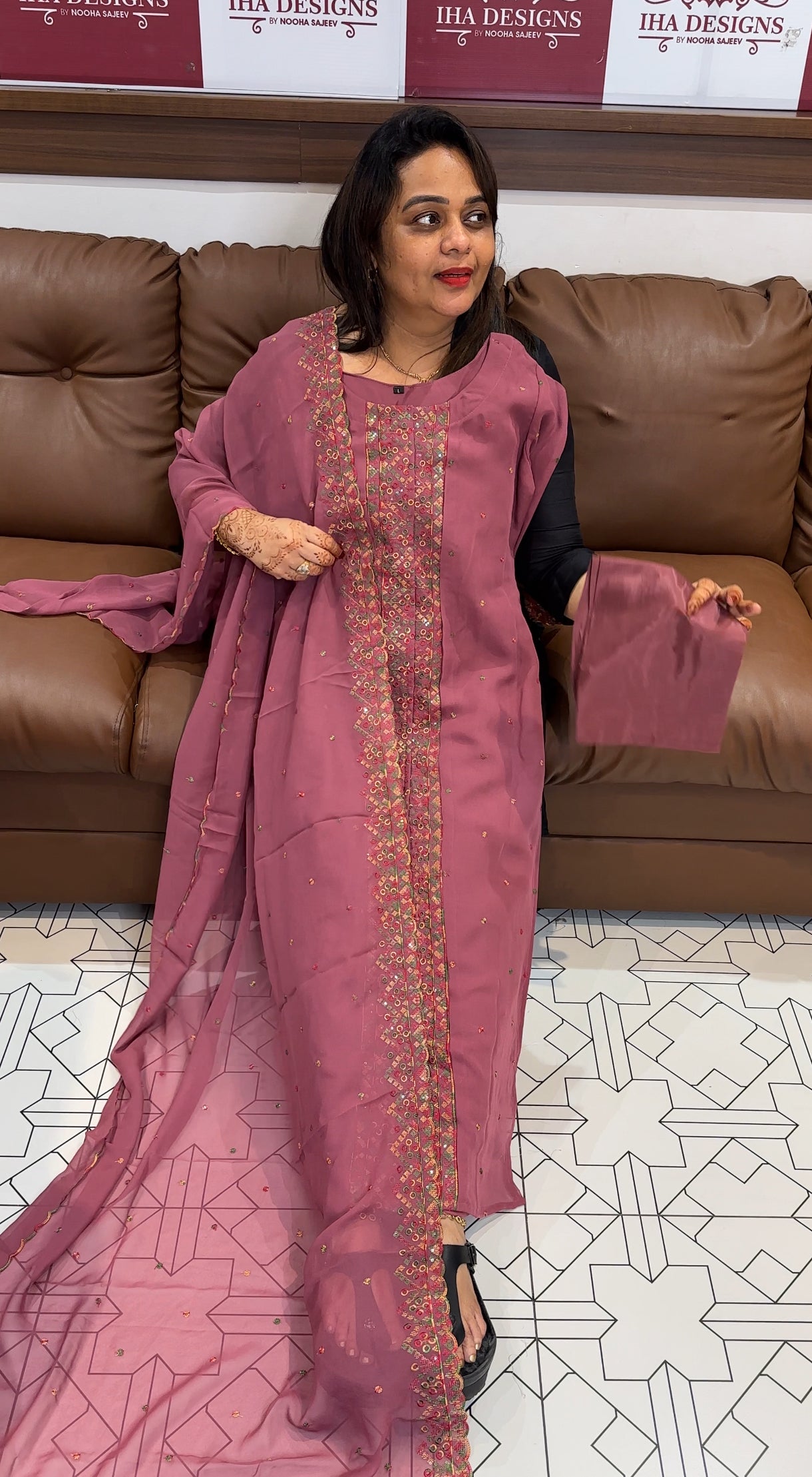 FAUX GEORGETTE TOP, BOTTOM AND DUPATTA - IHA 23743