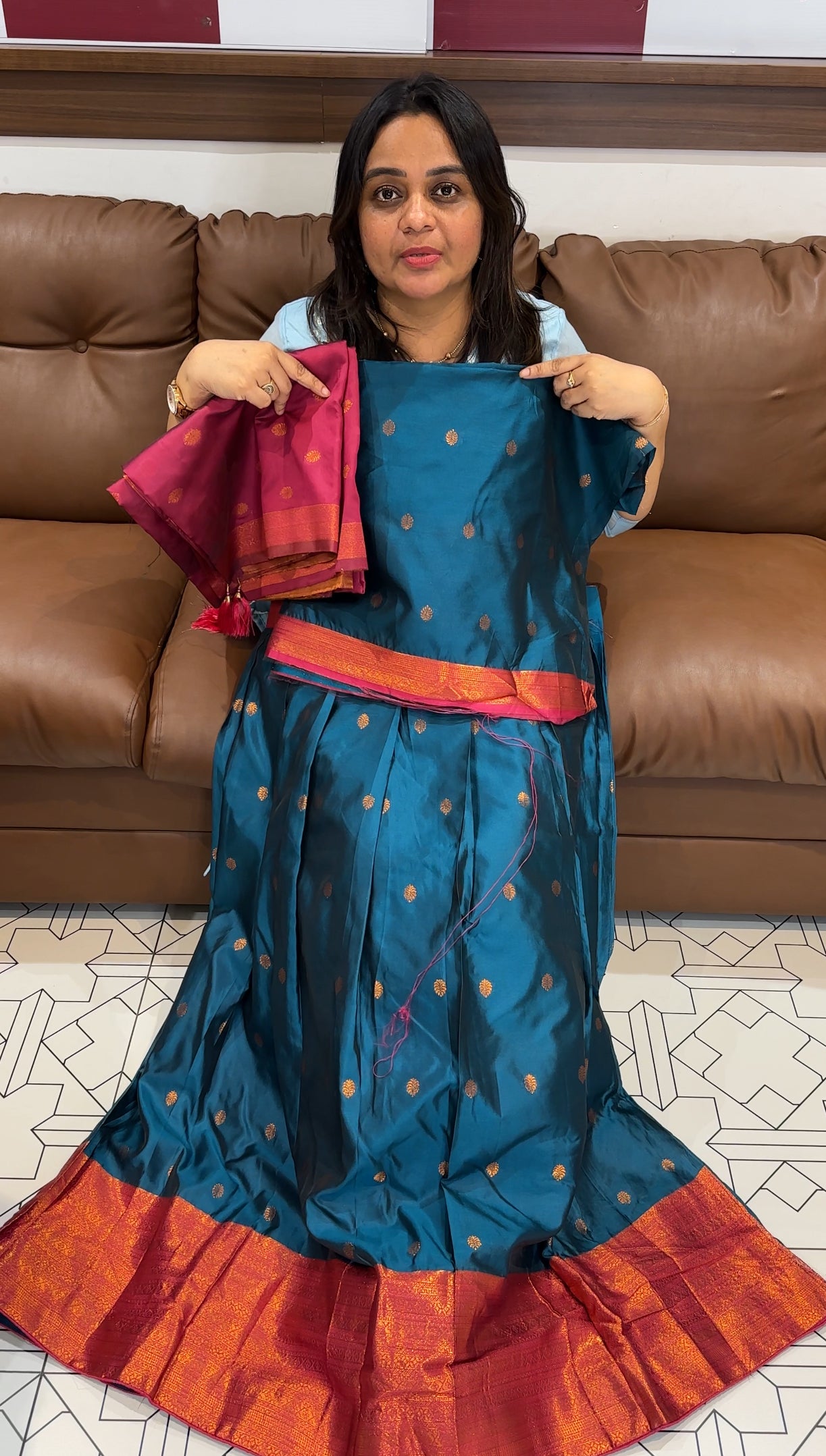 SEMI SILK SEMI STITCHED DHAVANI SETS - IHA 27376