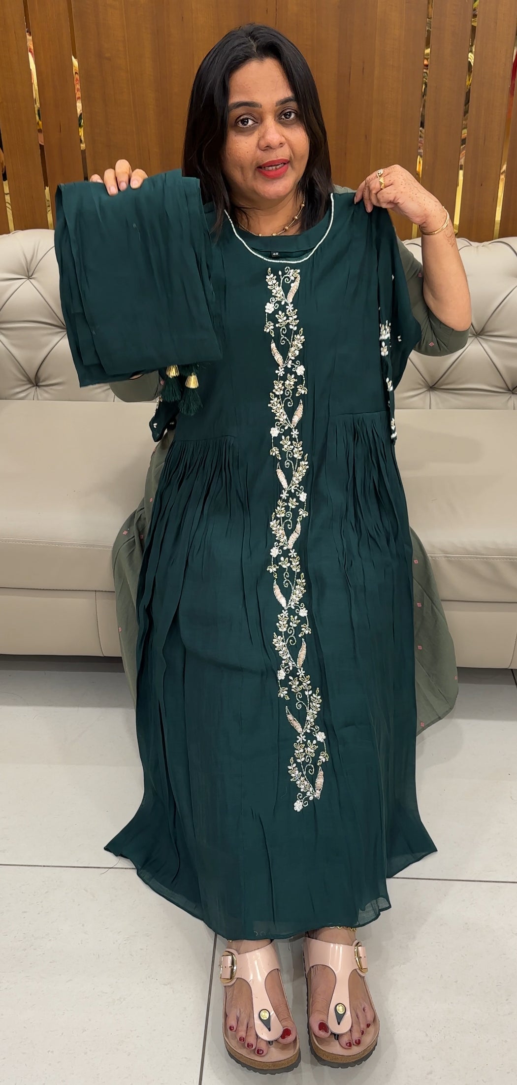 HAND WORKED CHANDERI TOP,BOTTOM AND DUPATTA - IHA 27604