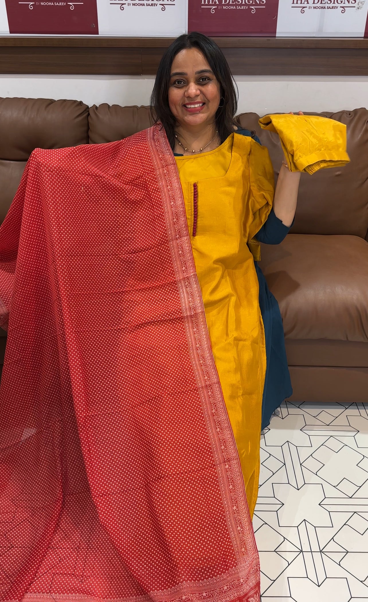 SEMI RAW SILK TOP, BOTTOM AND DUPATTA - IHA 27200