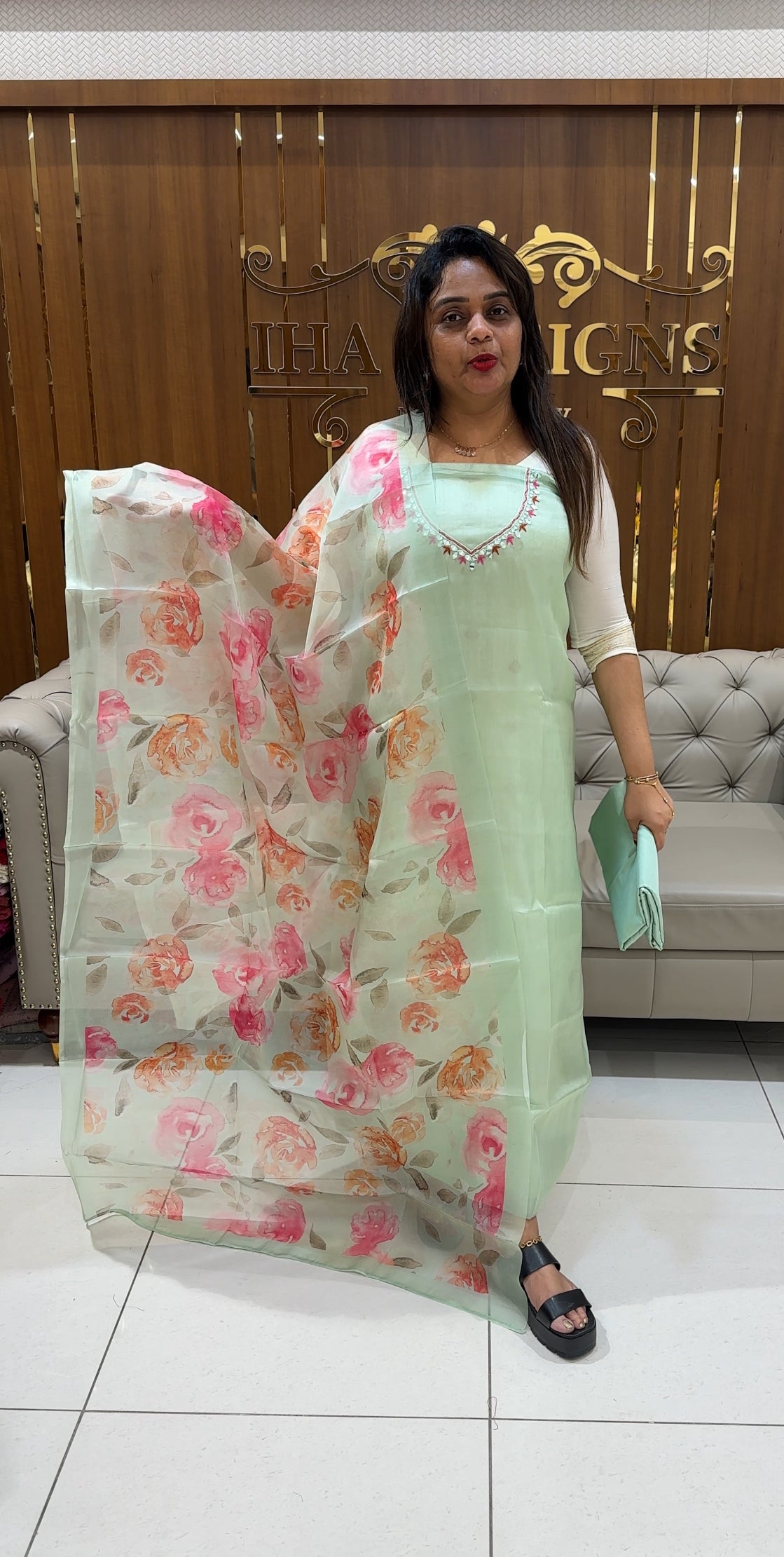 NYLON ORANGAZA UNSTITCHED SALWAR SUITS - IHA 24494