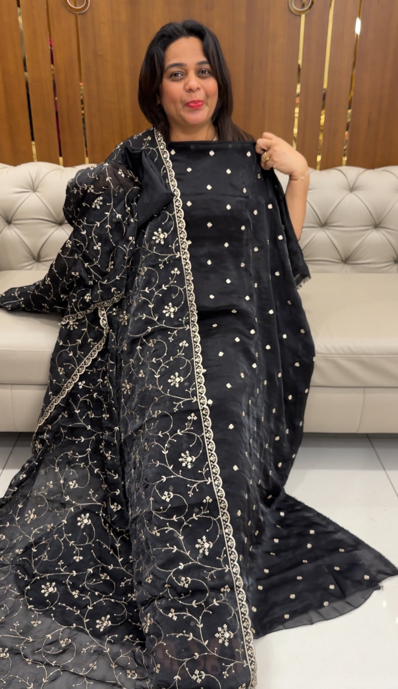 VELVET ORGANZA UNSTITCHED SALWAR SUITS - IHA 25689