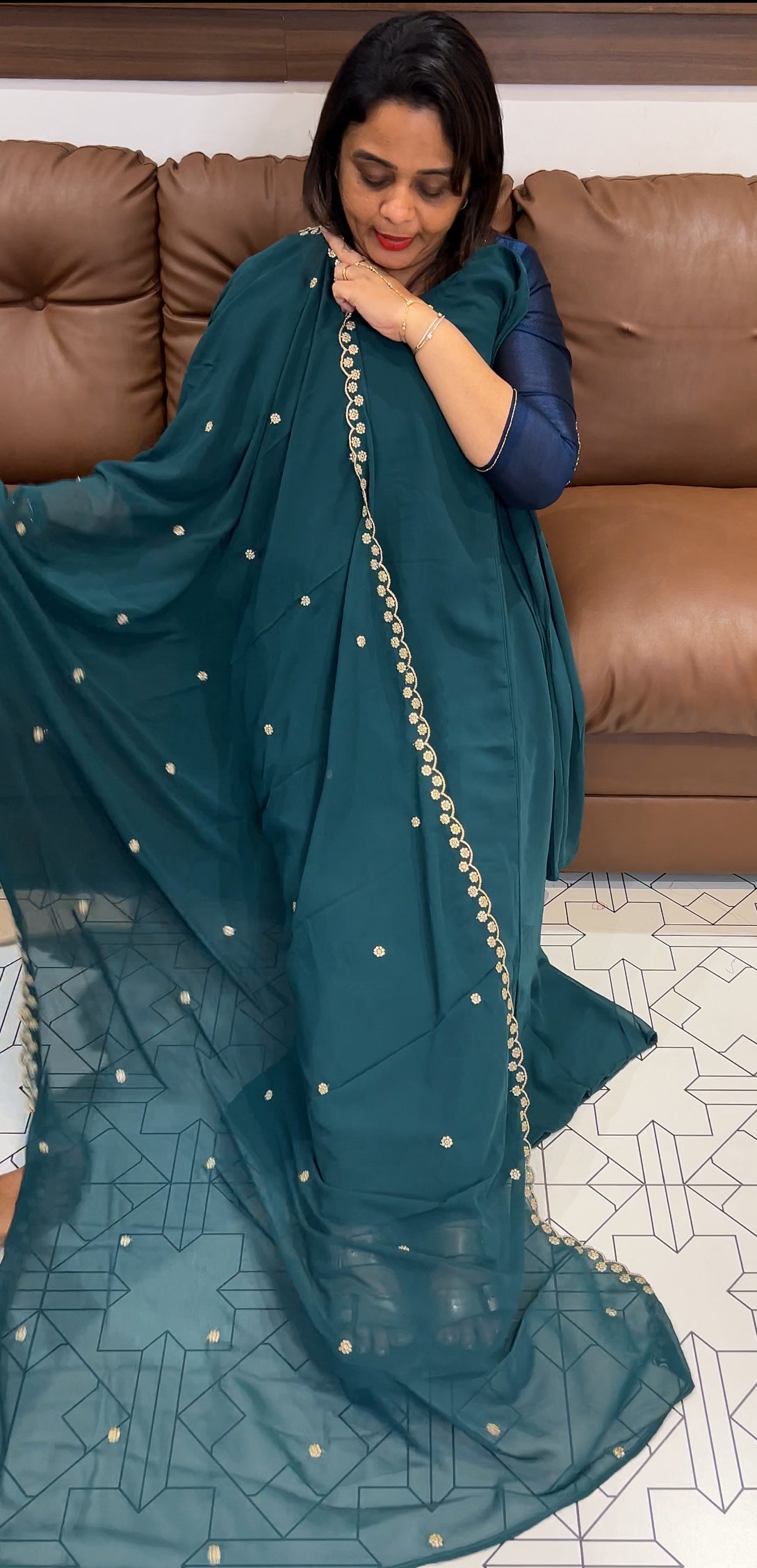 FAUX GEORGETTE ALINE TOP AND DUPATTA - IHA 24562