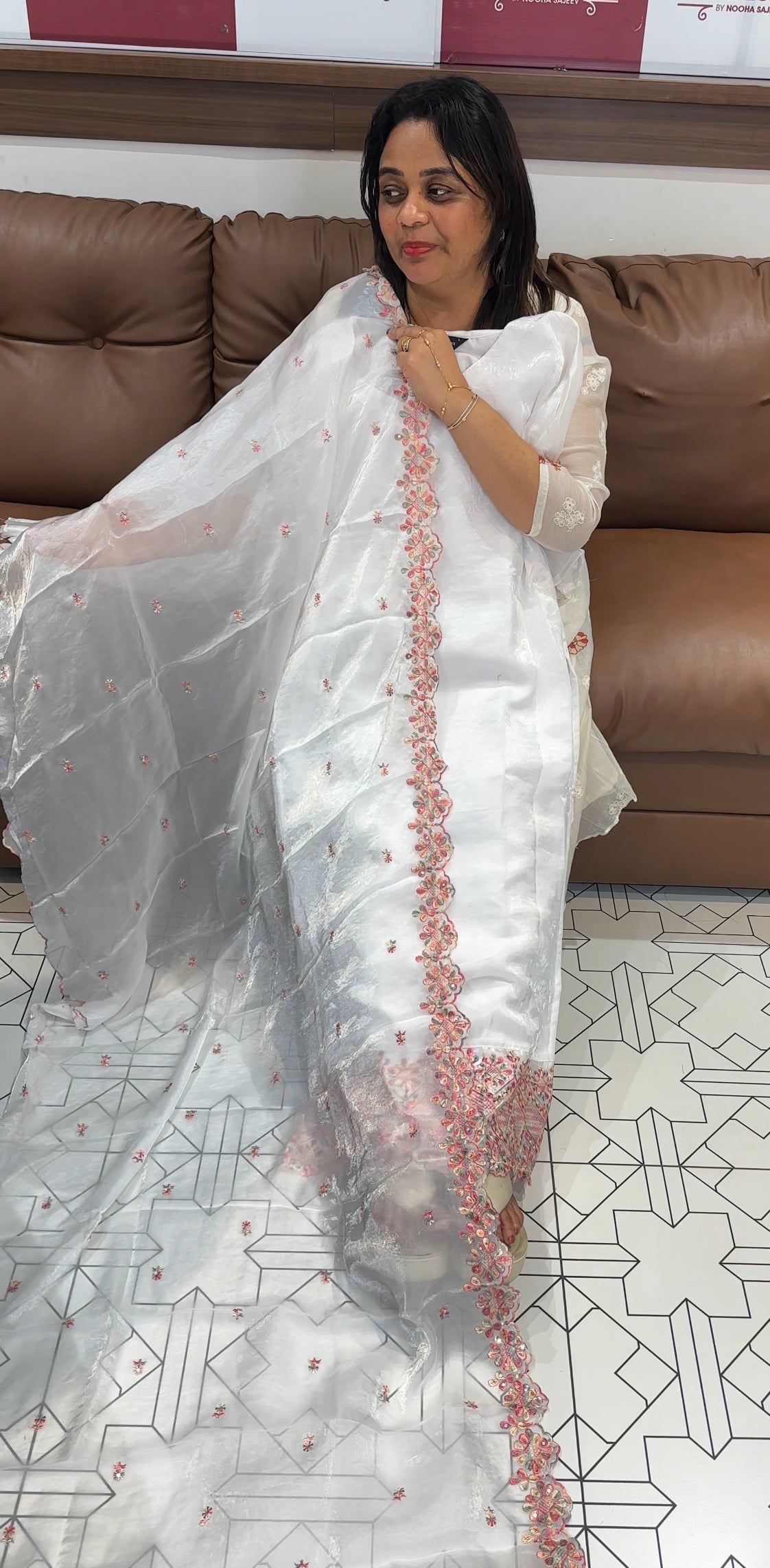 VELVET ORGANZA TOP,BOTTOM AND DUPATTA - IHA 24761