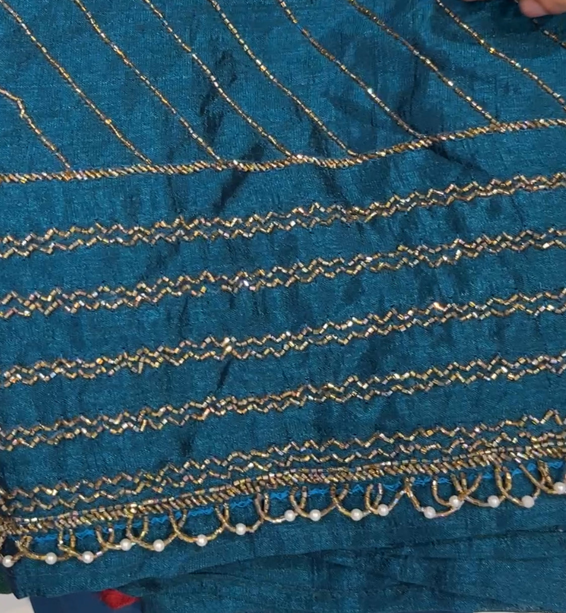 SEMI RAW SILK HAND WORKED BLOUSE MATERIAL - IHA 21530