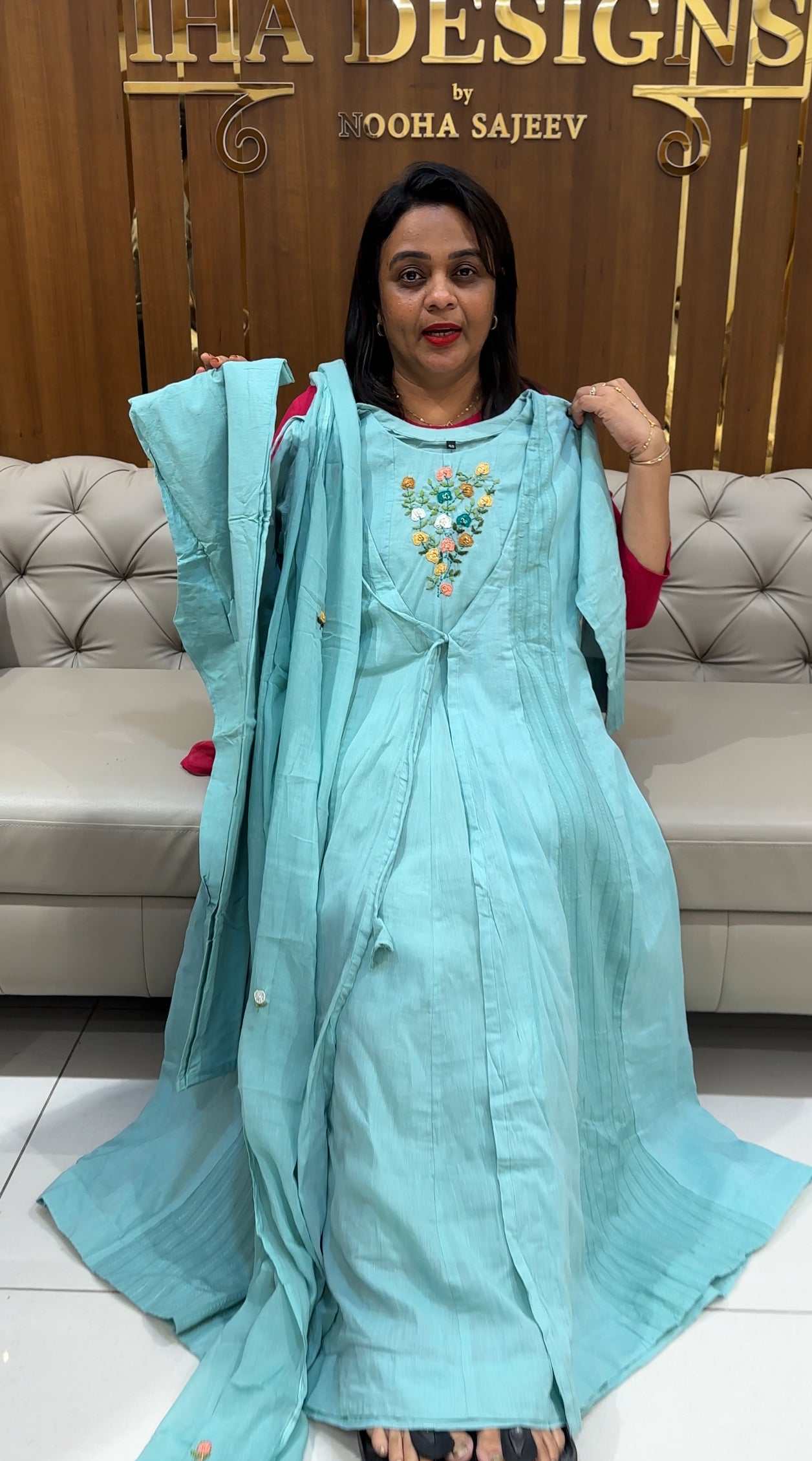 MULMUL COTTON JACKET TOP,BOTTOM AND DUPATTA - IHA 24630
