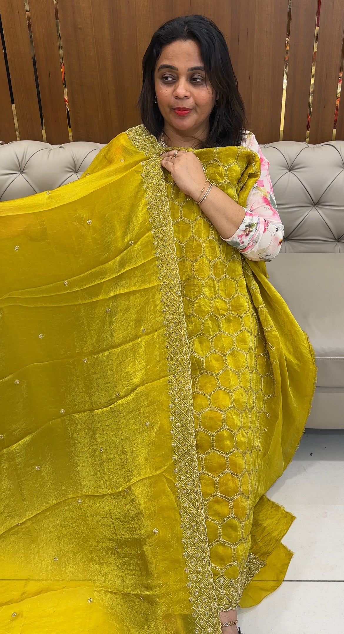 VELVET ORGANZA UNSTITCHED SALWAR SUITS - IHA 26114