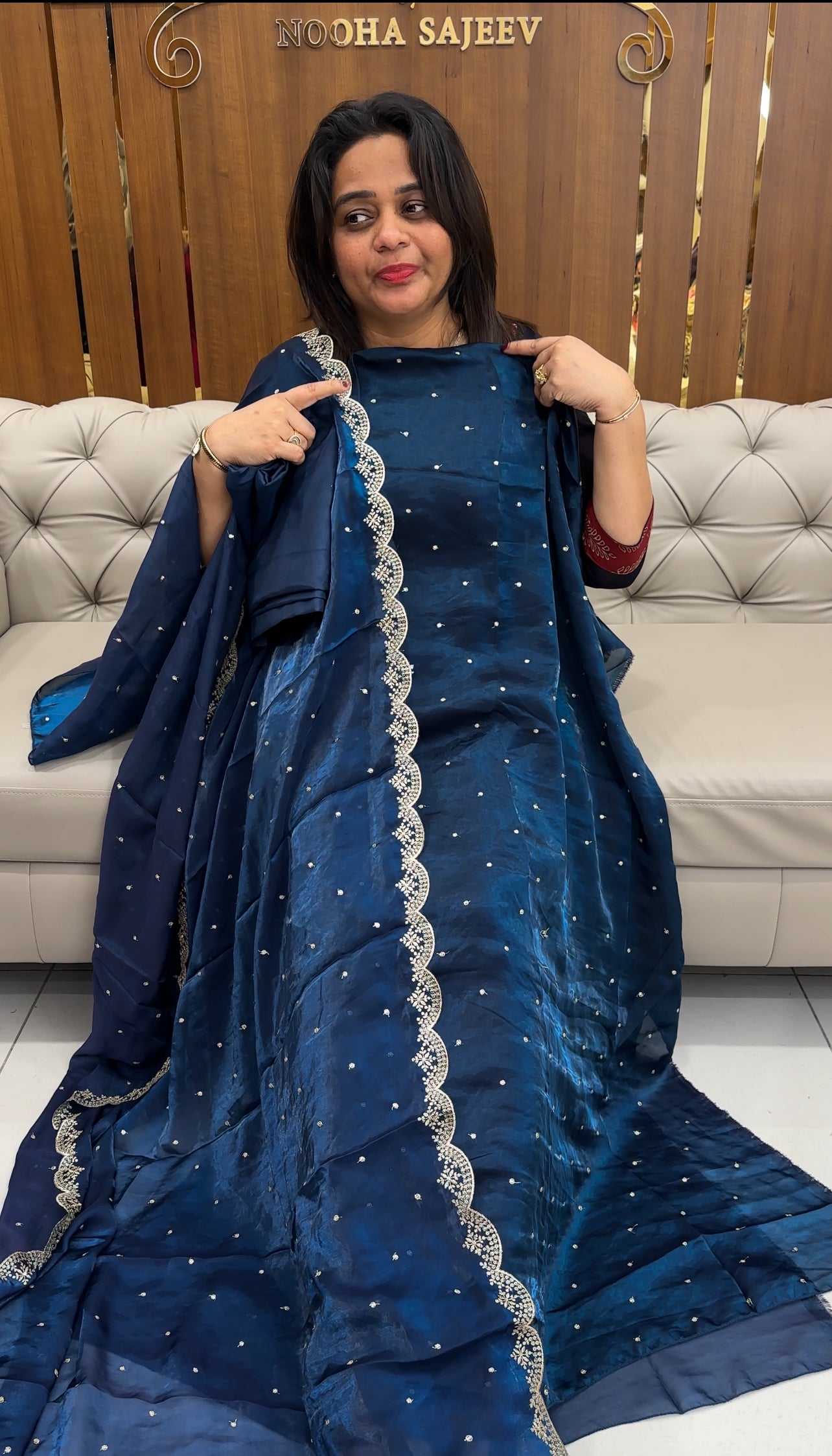 VELVET ORGANZA UNSTITCHED SALWAR SUITS - IHA 25690