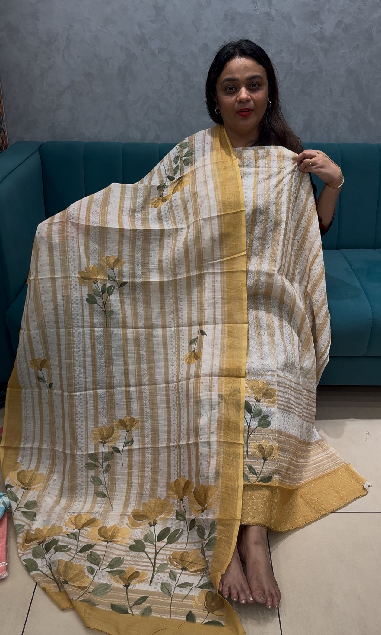 COTTON LINEN UNSTITCHED SALWAR SUITS - IHA 24414