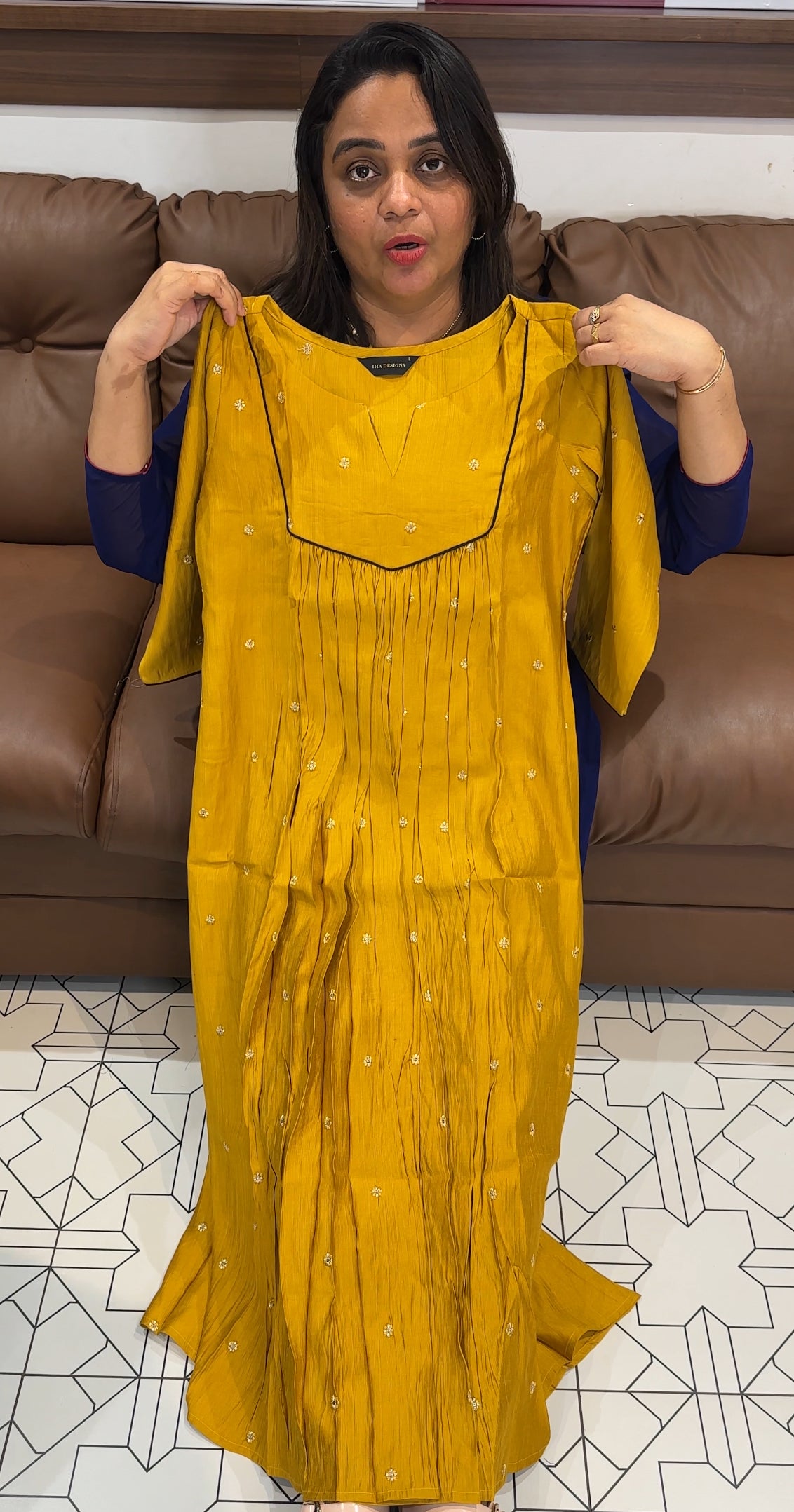 SEMI RAW SILK LONG A-LINE TOPS - IHA 27877