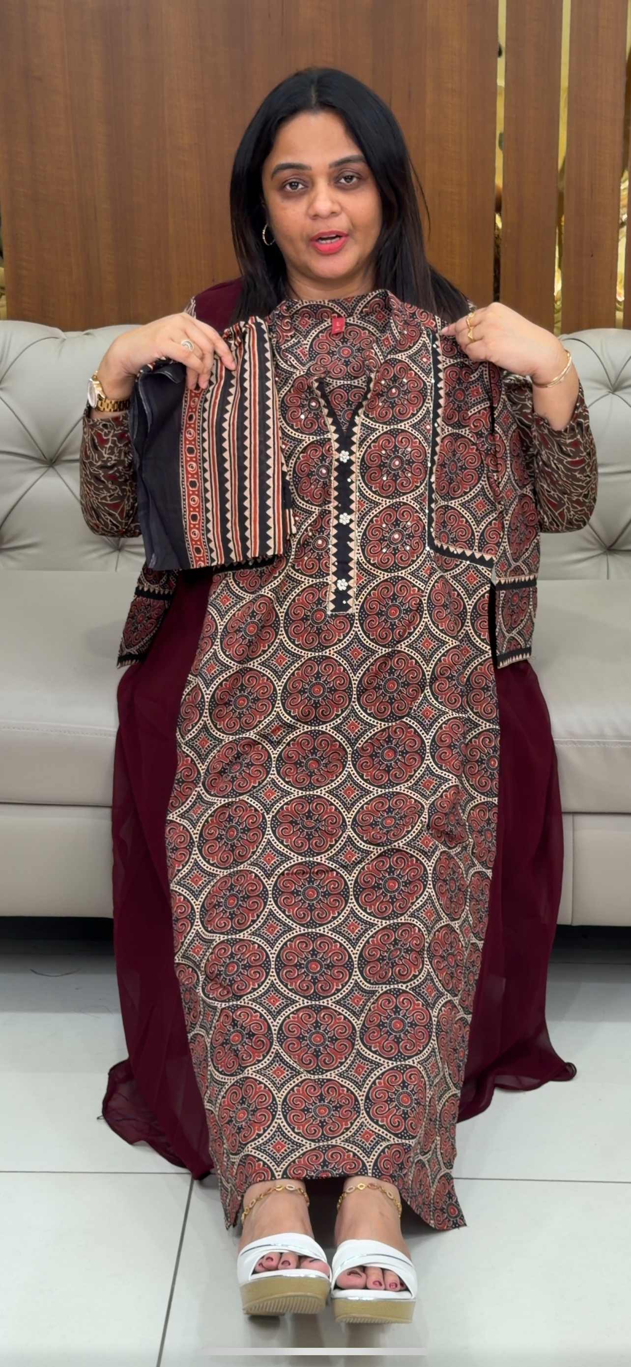 COTTON AJRAKH TOP , BOTTOM AND DUPATTA - IHA 29221