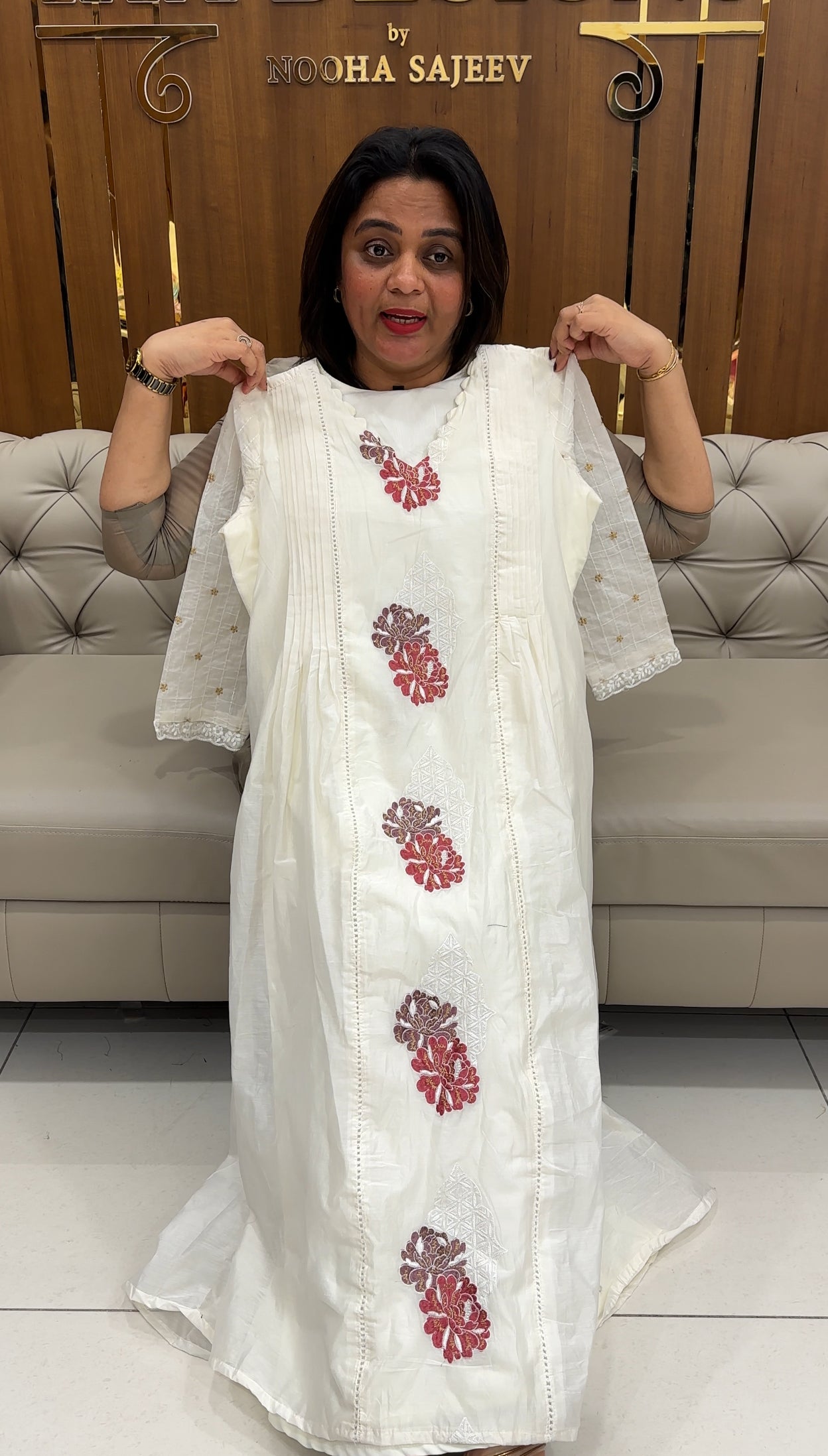 MALAI CHANDERI LONG A-LINE TOPS - IHA 25811