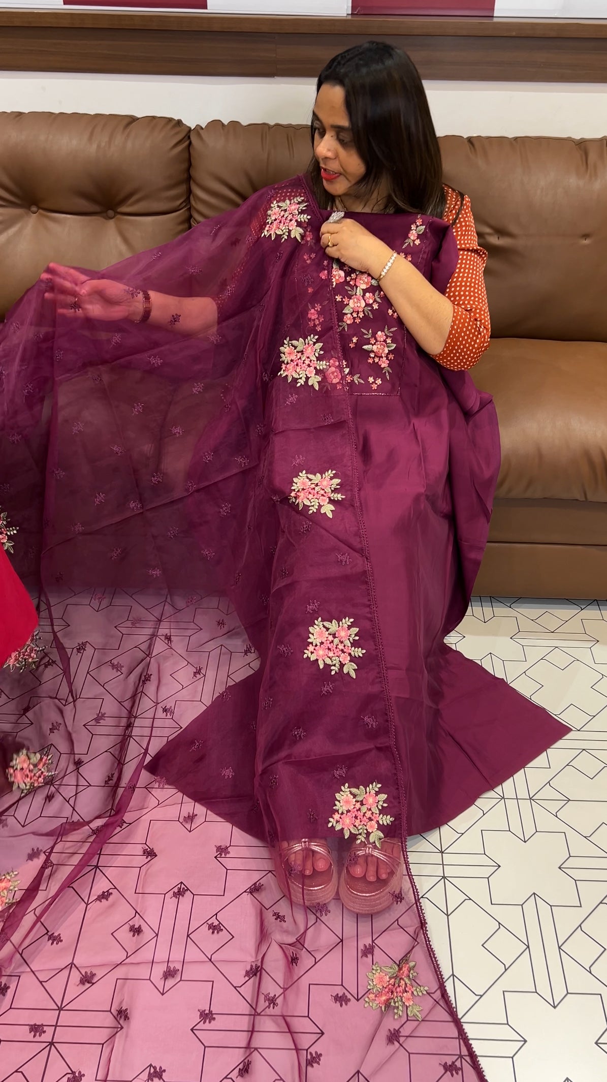 HAND WORKED UNSTITCHED SALWAR SUITS - IHA 22802