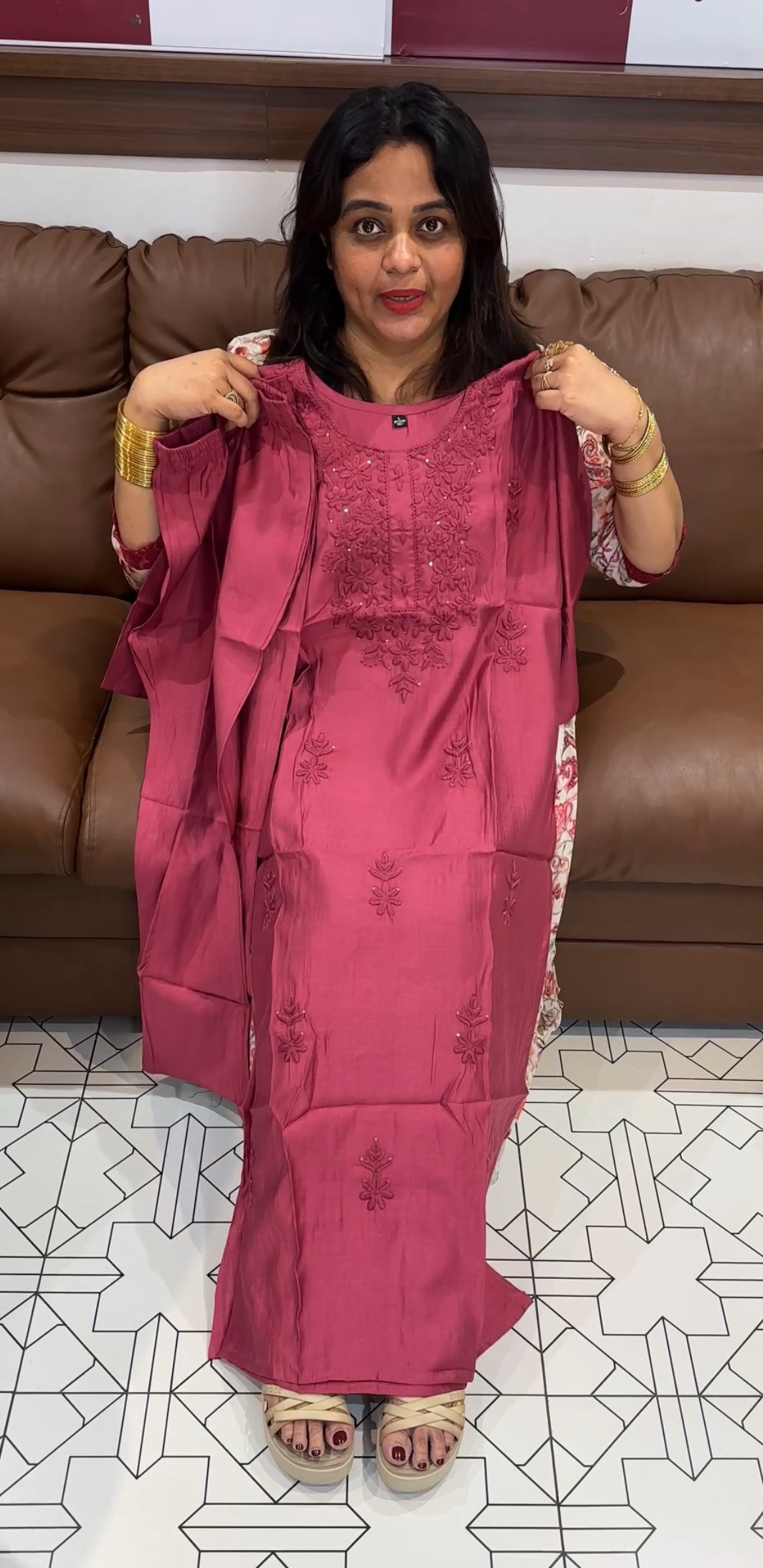 LUCKNOWI CHIKAMKARI TOP AND BOTTOM - IHA 26146