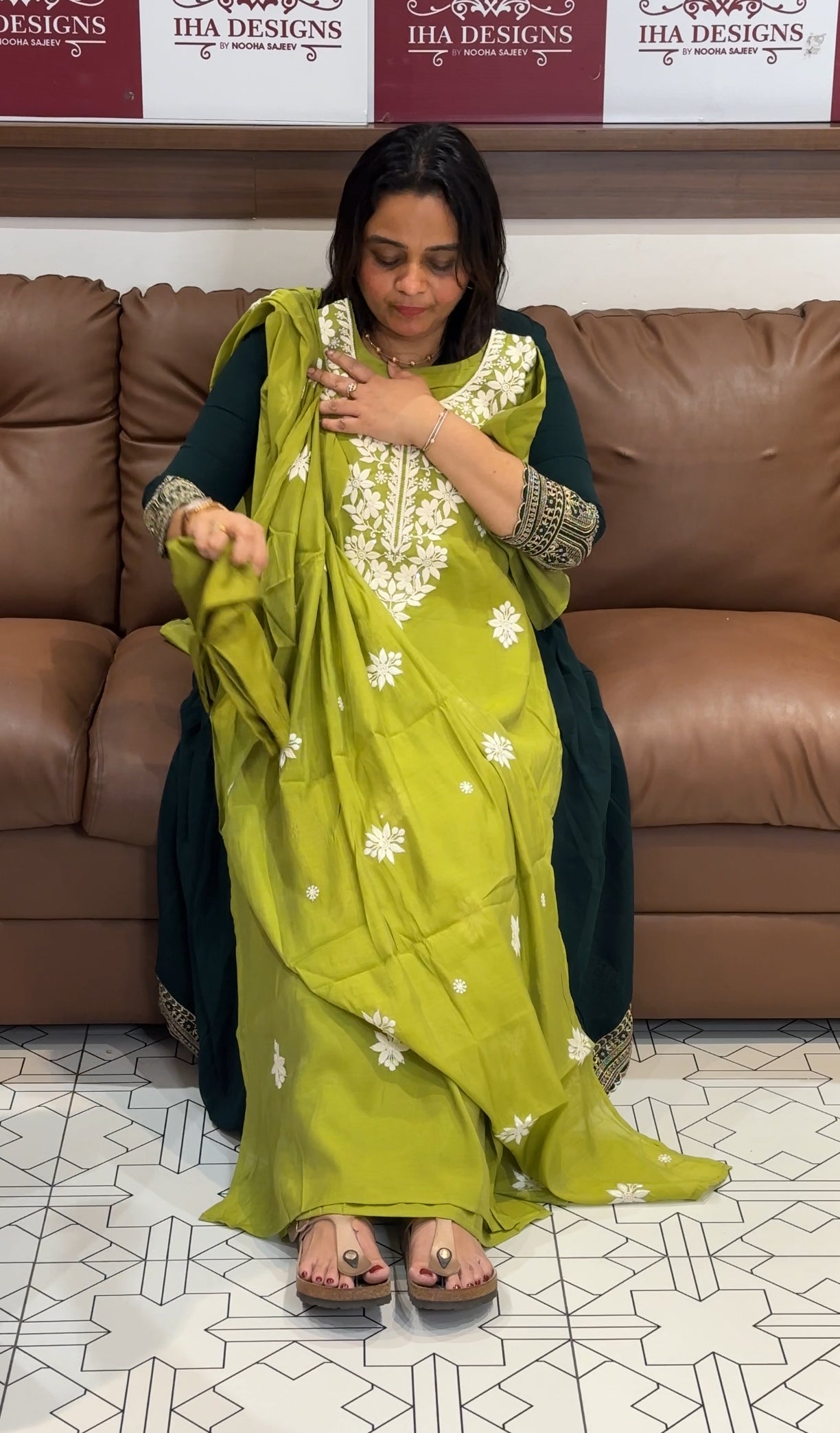 MALAI CHANDERI LONG TOP , BOTTOM AND DUPATTA - IHA 27350
