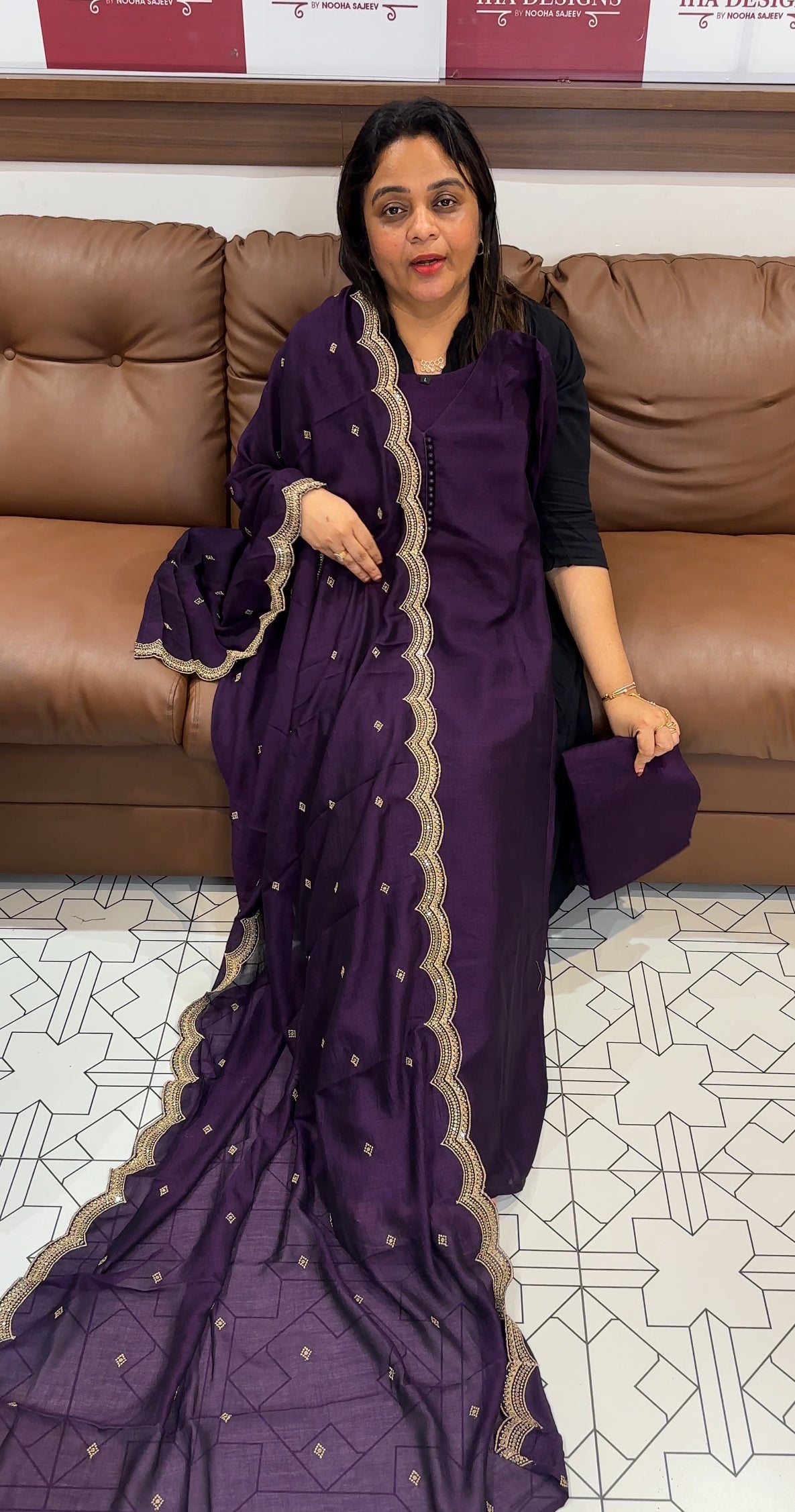 SEMI RAW SILK TOP, BOTTOM AND DUPATTA - IHA 24788