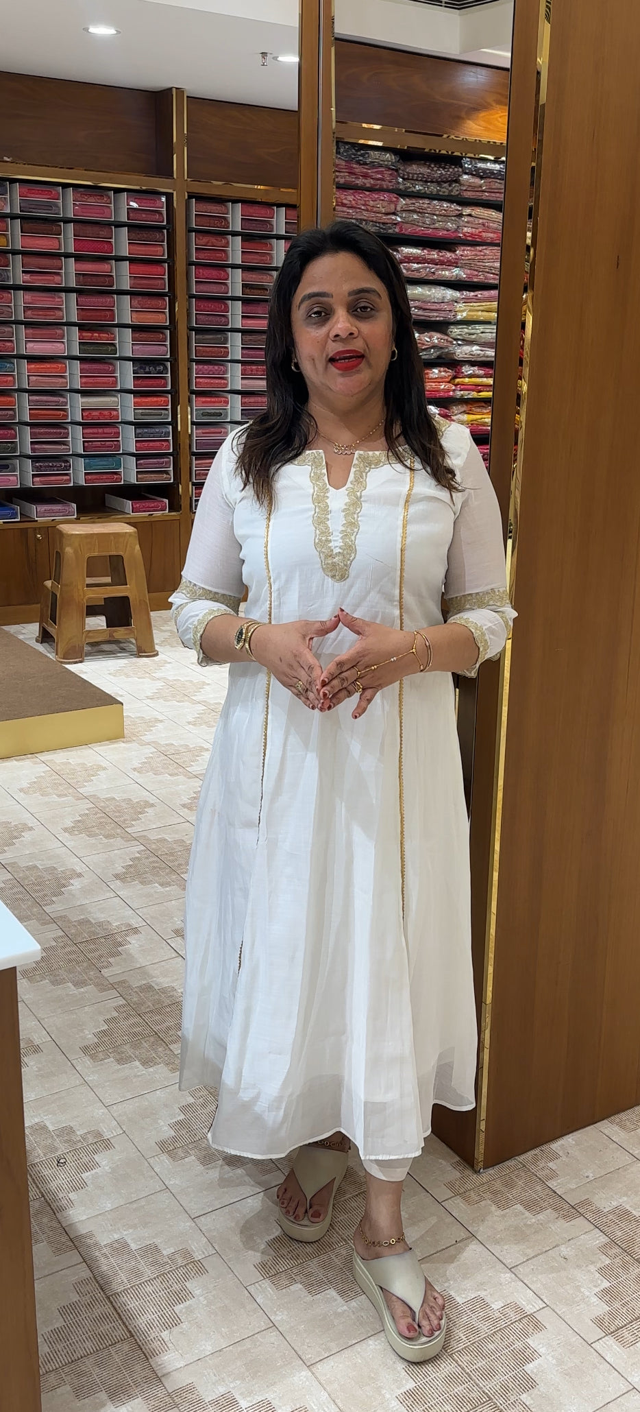 IHA'S IN-HOUSE MALAI CHANDERI SLITTED TOPS - IHA 24841