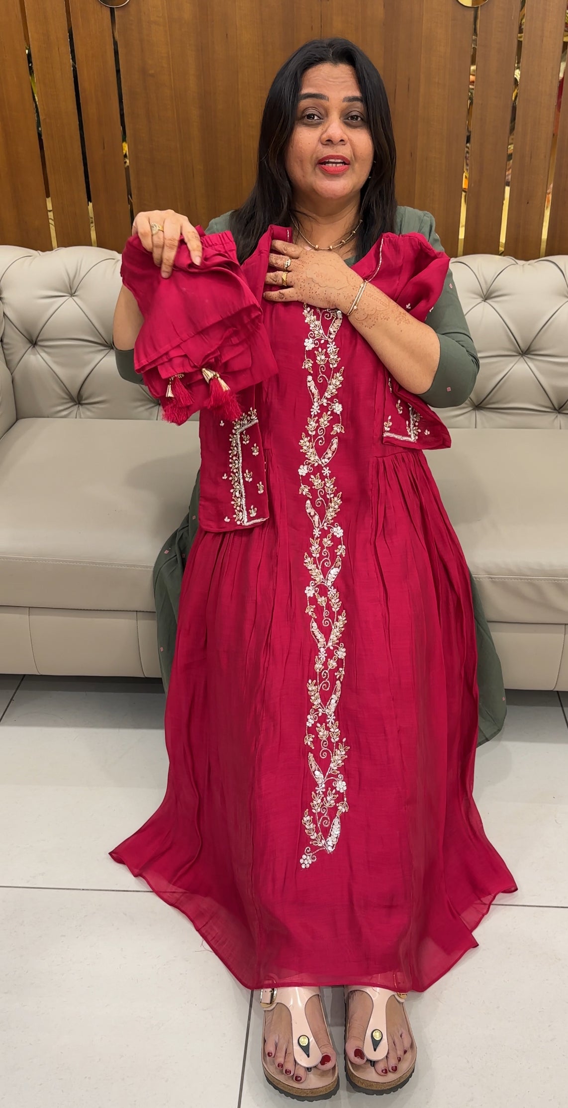 HAND WORKED CHANDERI TOP,BOTTOM AND DUPATTA - IHA 27604