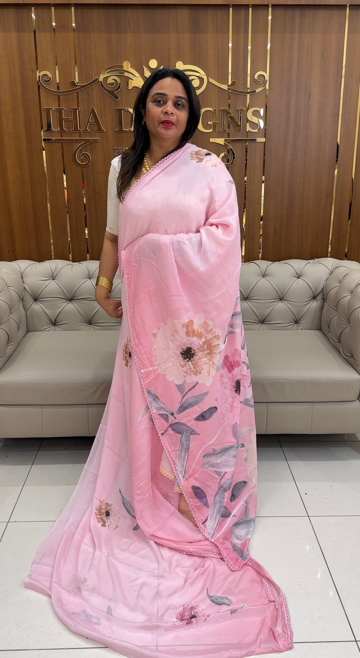 PLATINUM CHIFFON PRINTED SAREES - IHA 25639