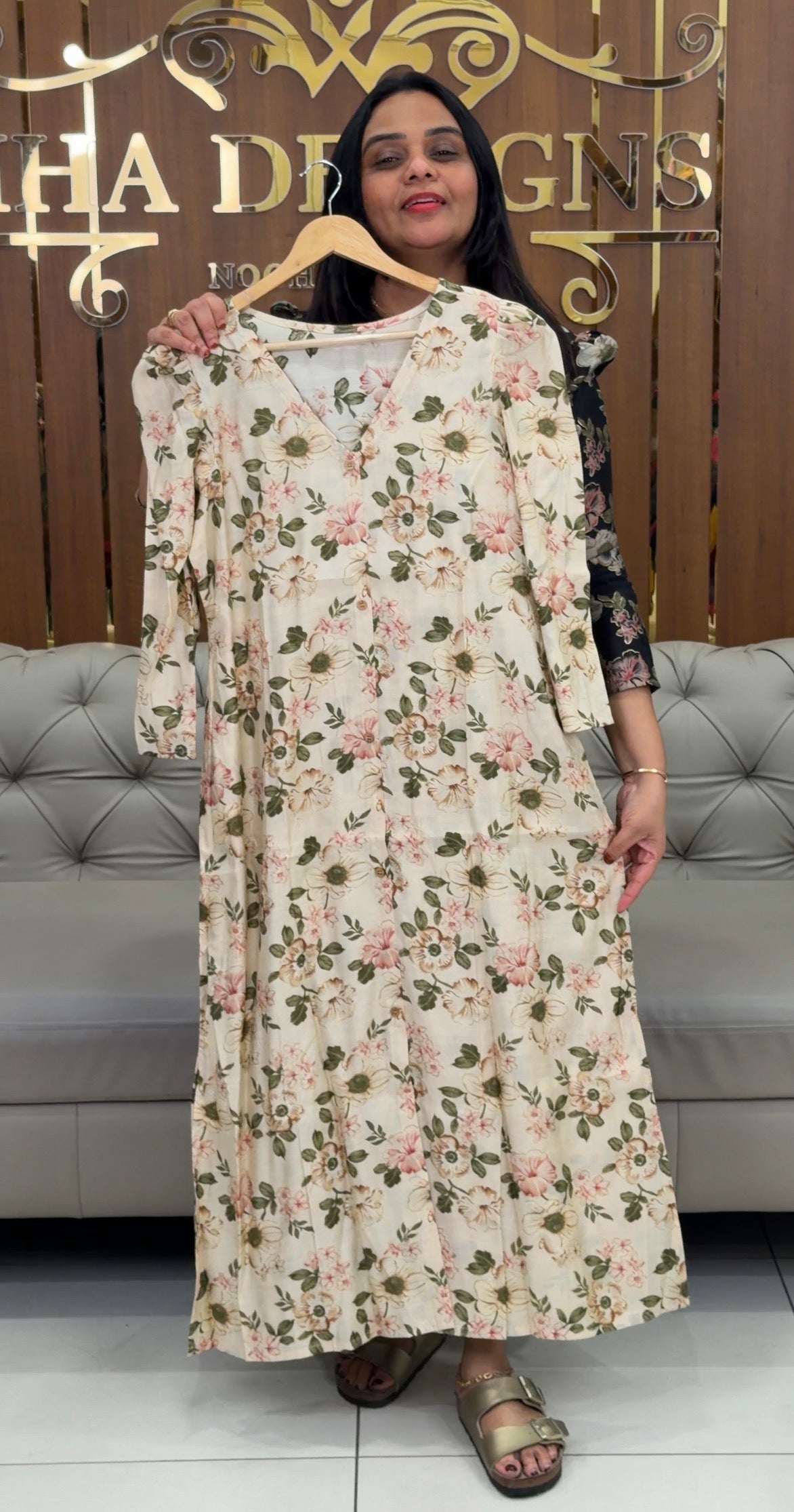 IHA'S IN-HOUSE PRINTED MUL CHANDERI ALINE TOPS - IHA 32276