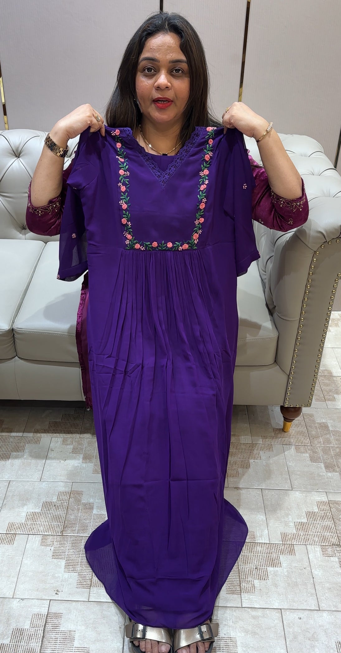 FAUX GEORGETTE LONG SLITTED TOPS - IHA 22197